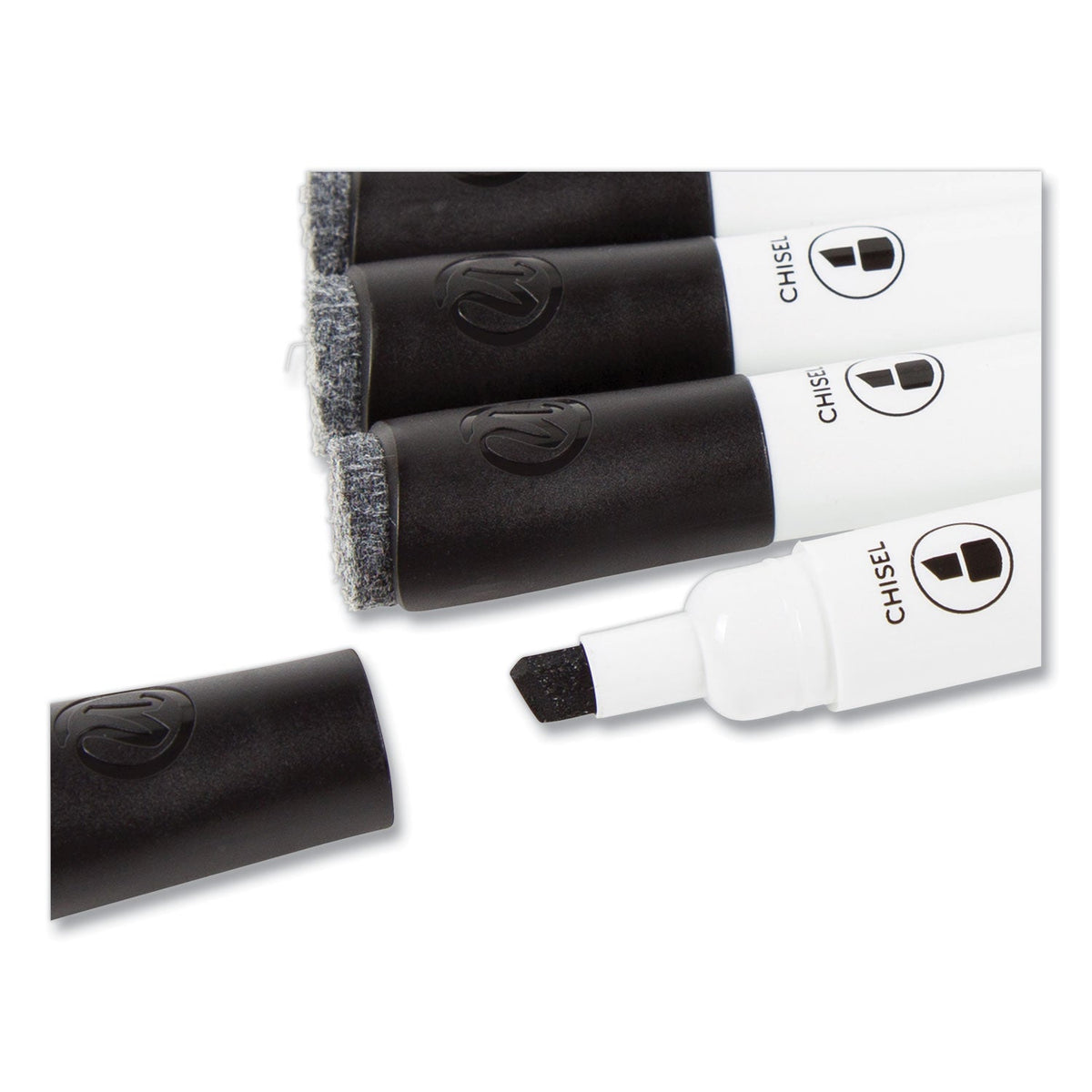 U Brands Chisel Tip Low-Odor Dry-Erase Markers with Erasers, Broad Chisel Tip, Black, Dozen