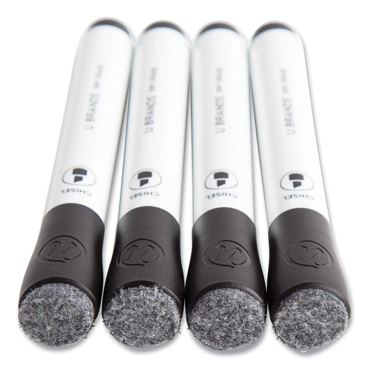 U Brands Chisel Tip Low-Odor Dry-Erase Markers with Erasers, Broad Chisel Tip, Black, Dozen