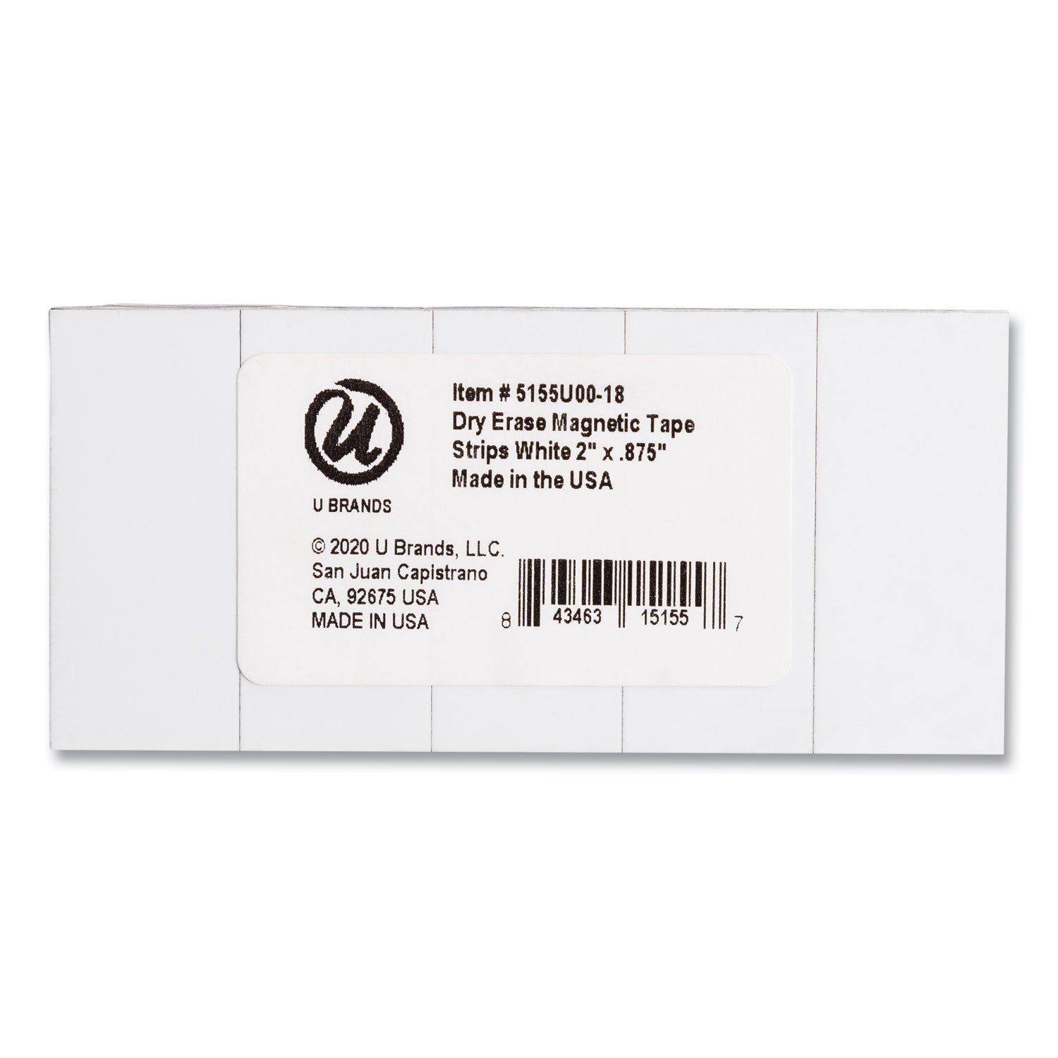 U Brands Dry Erase Magnetic Tape Strips, 2" x 0.88", White, 25/Pack