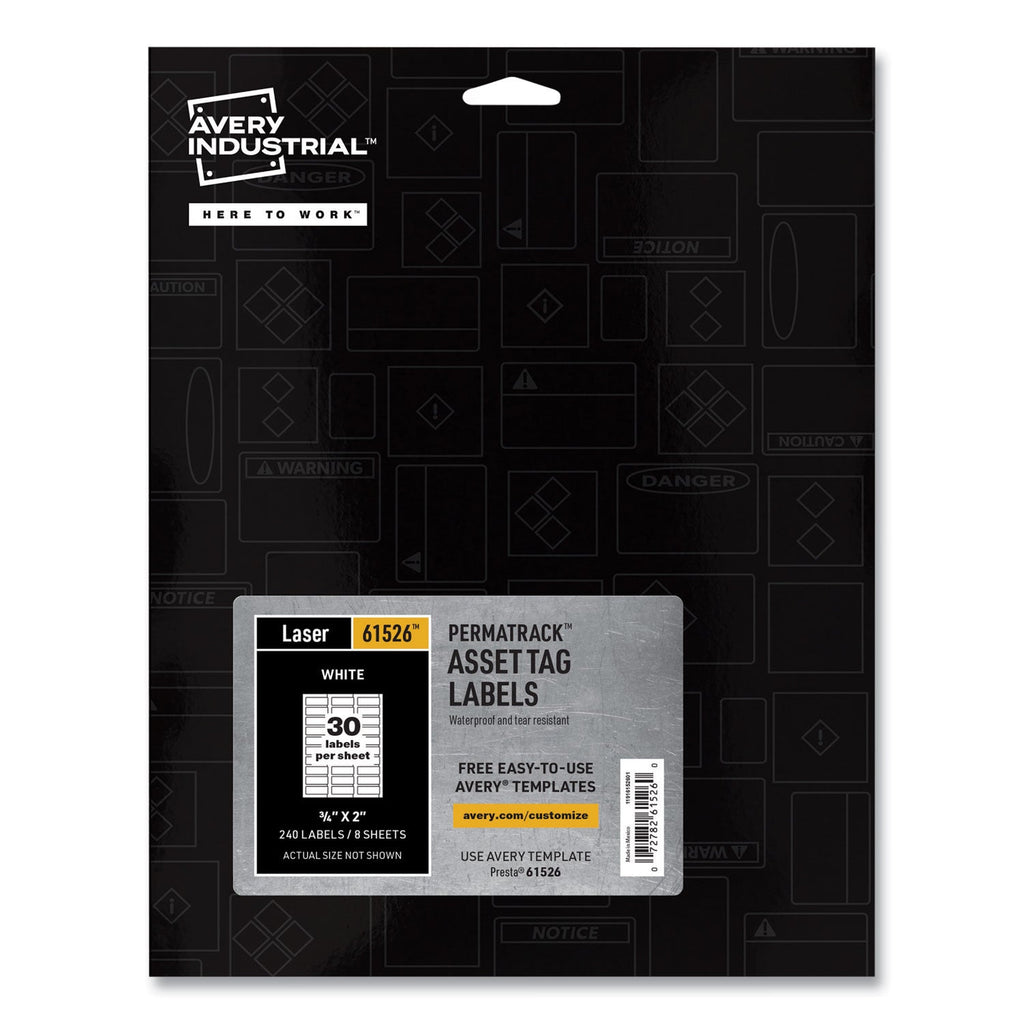 Avery PermaTrack Durable White Asset Tag Labels, Laser Printers, 0.75 x 2, White, 30/Sheet, 8 Sheets/Pack