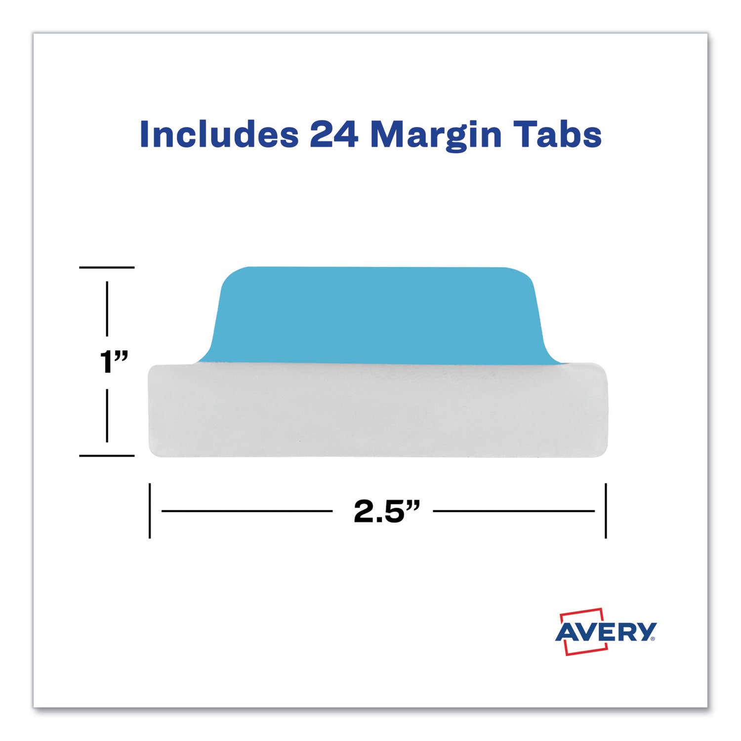 Avery Ultra Tabs Repositionable Tabs, Margin Tabs: 2.5" x 1", 1/5-Cut, Assorted Colors, 24/Pack