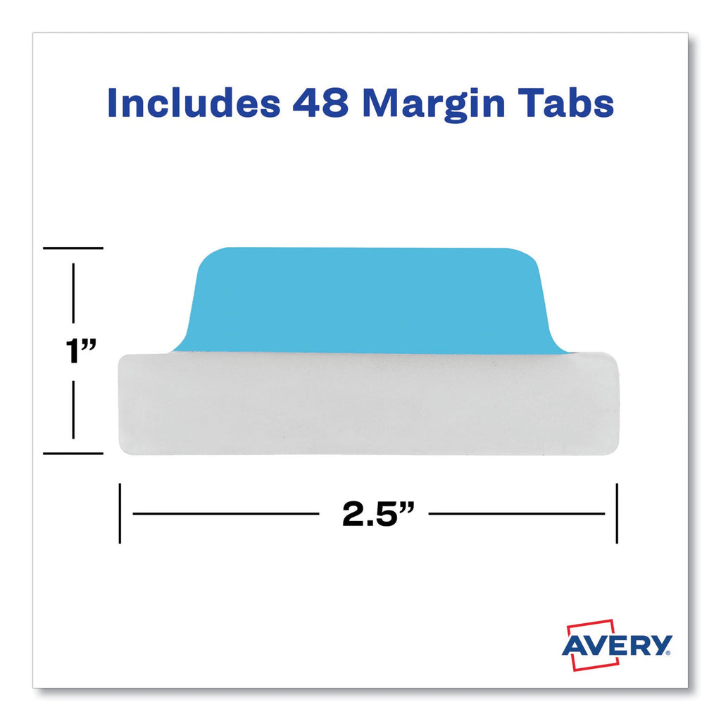 Avery Ultra Tabs Repositionable Tabs, Margin Tabs: 2.5" x 1", 1/5-Cut, Assorted Colors, 48/Pack