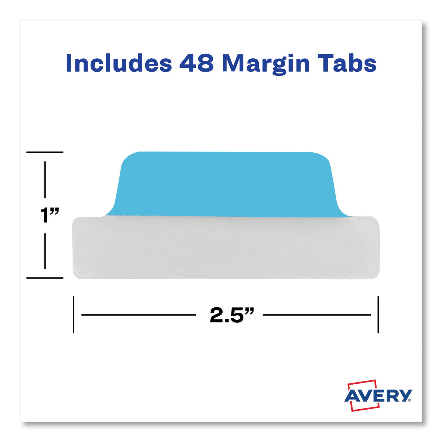 Avery Ultra Tabs Repositionable Tabs, Margin Tabs: 2.5" x 1", 1/5-Cut, Assorted Colors, 48/Pack