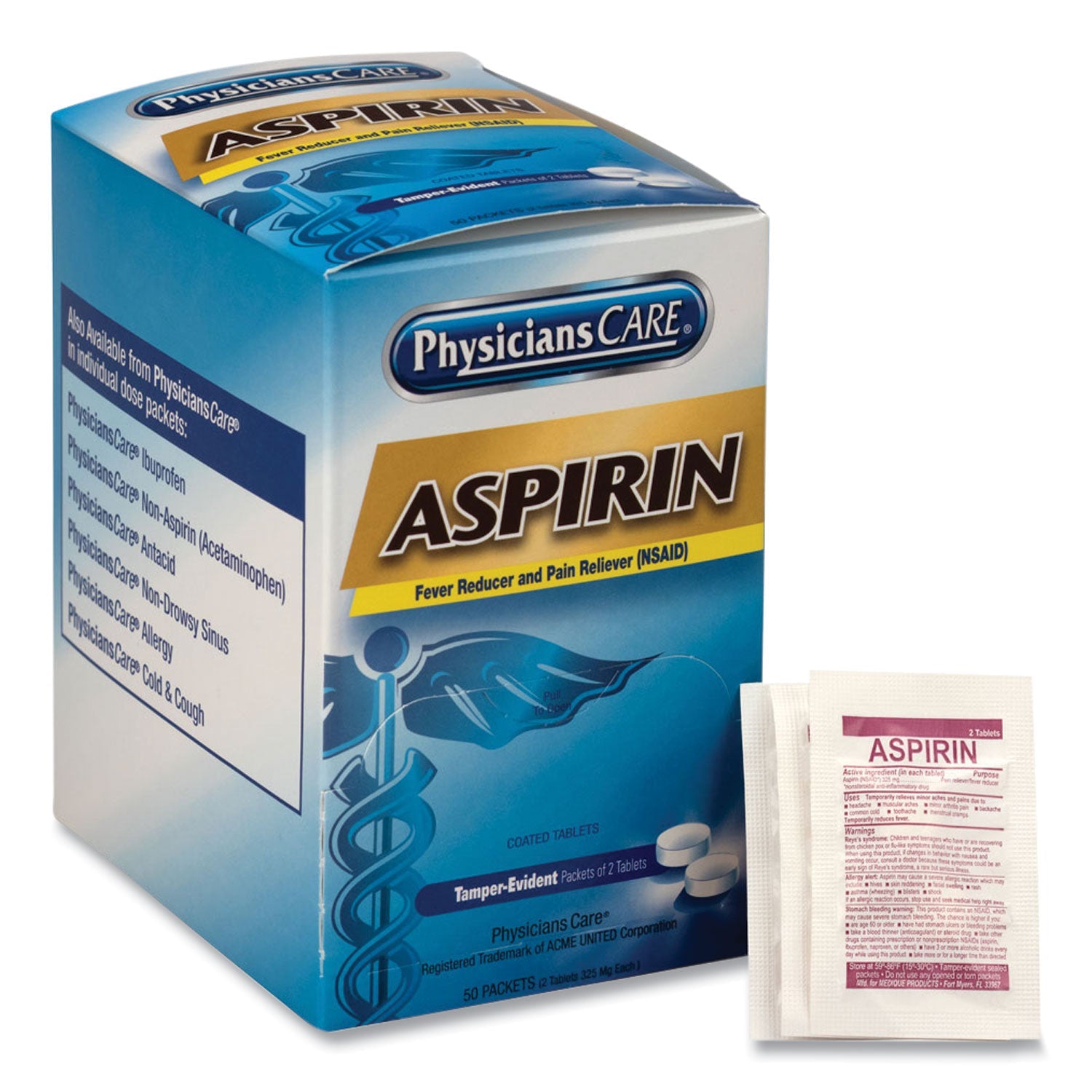 PhysiciansCare Aspirin Medication, Two-Pack, 50 Packs/Box