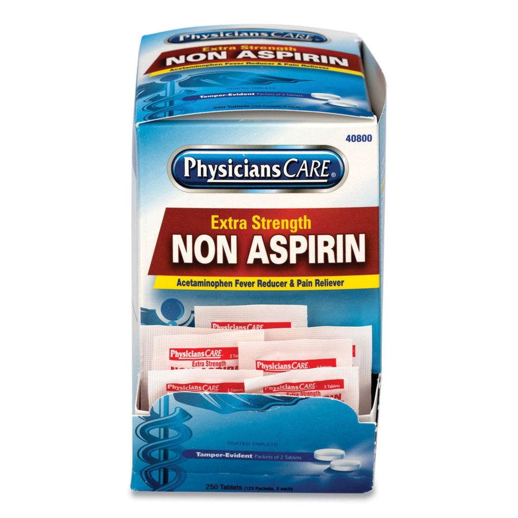 PhysiciansCare Pain Relievers/Medicines, XStrength Non-Aspirin Acetaminophen, 2/Packet, 125 Packets/Box