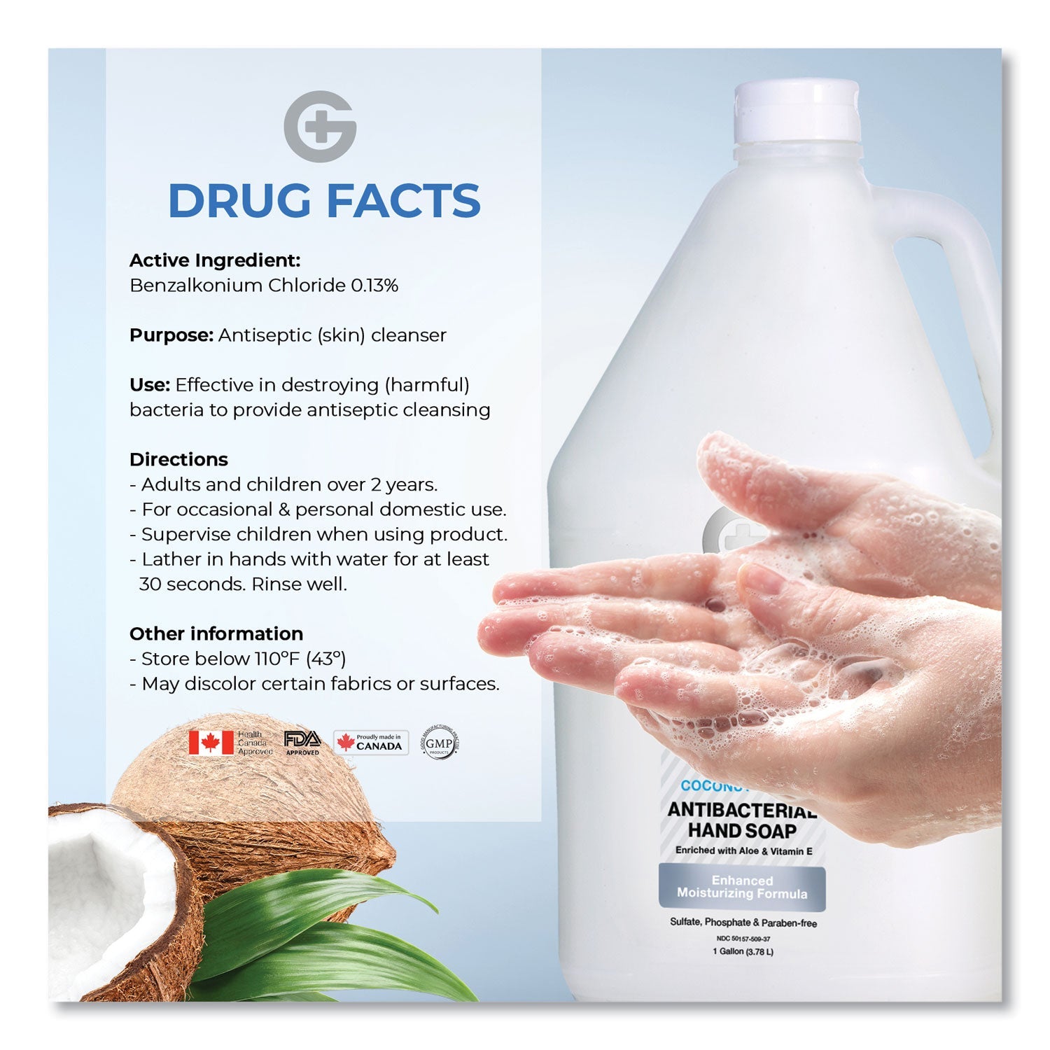 Germs Be Gone Antibacterial Hand Soap, Aloe, 1 gal Cap Bottle, 4/Carton
