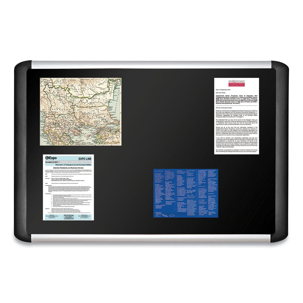 MasterVision Black fabric bulletin board, 48 x 72, Silver/Black