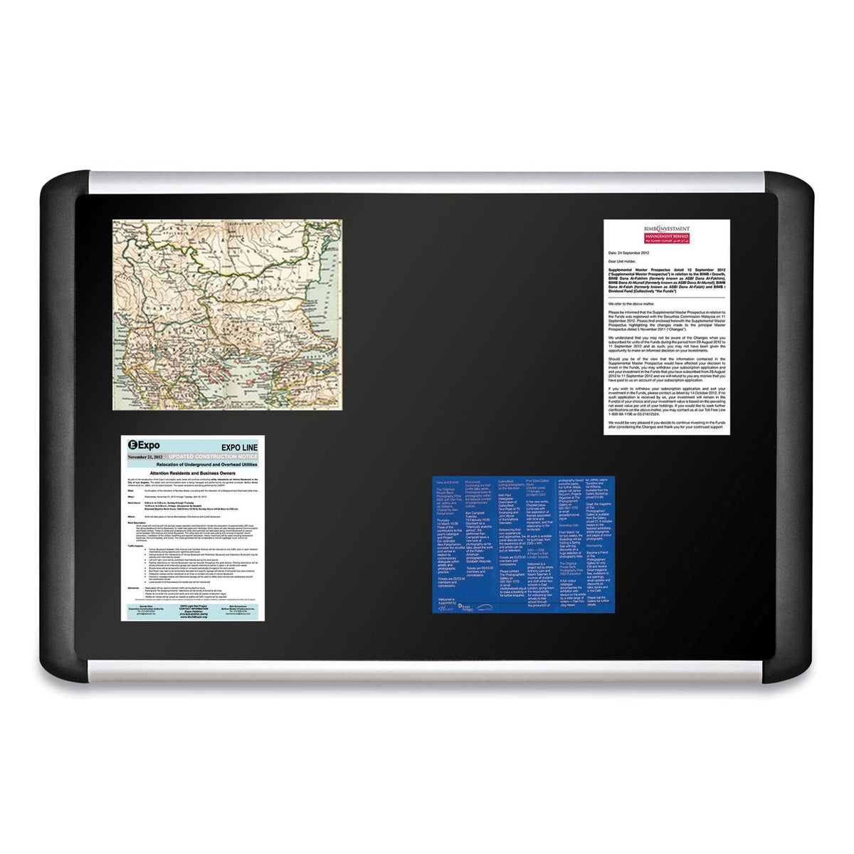 MasterVision Black fabric bulletin board, 48 x 72, Silver/Black