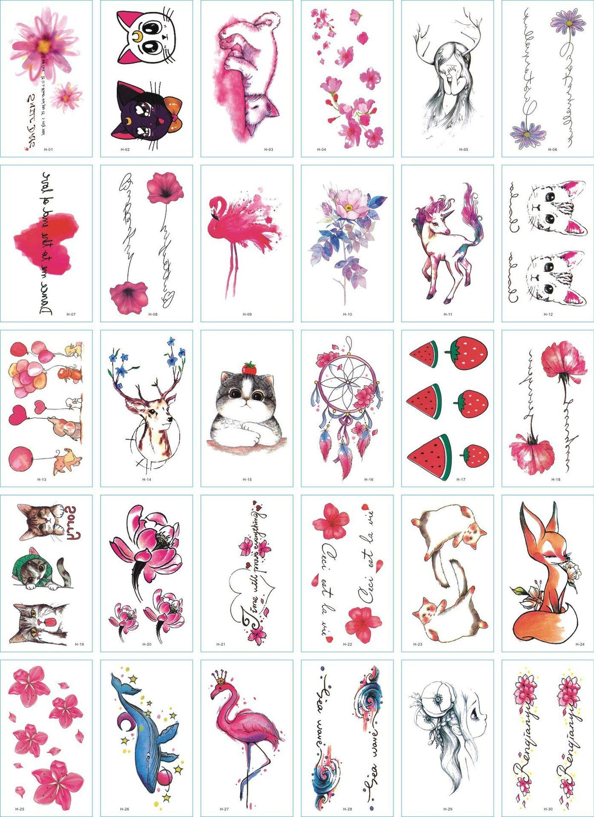 A set of 30 tattoo stickers
