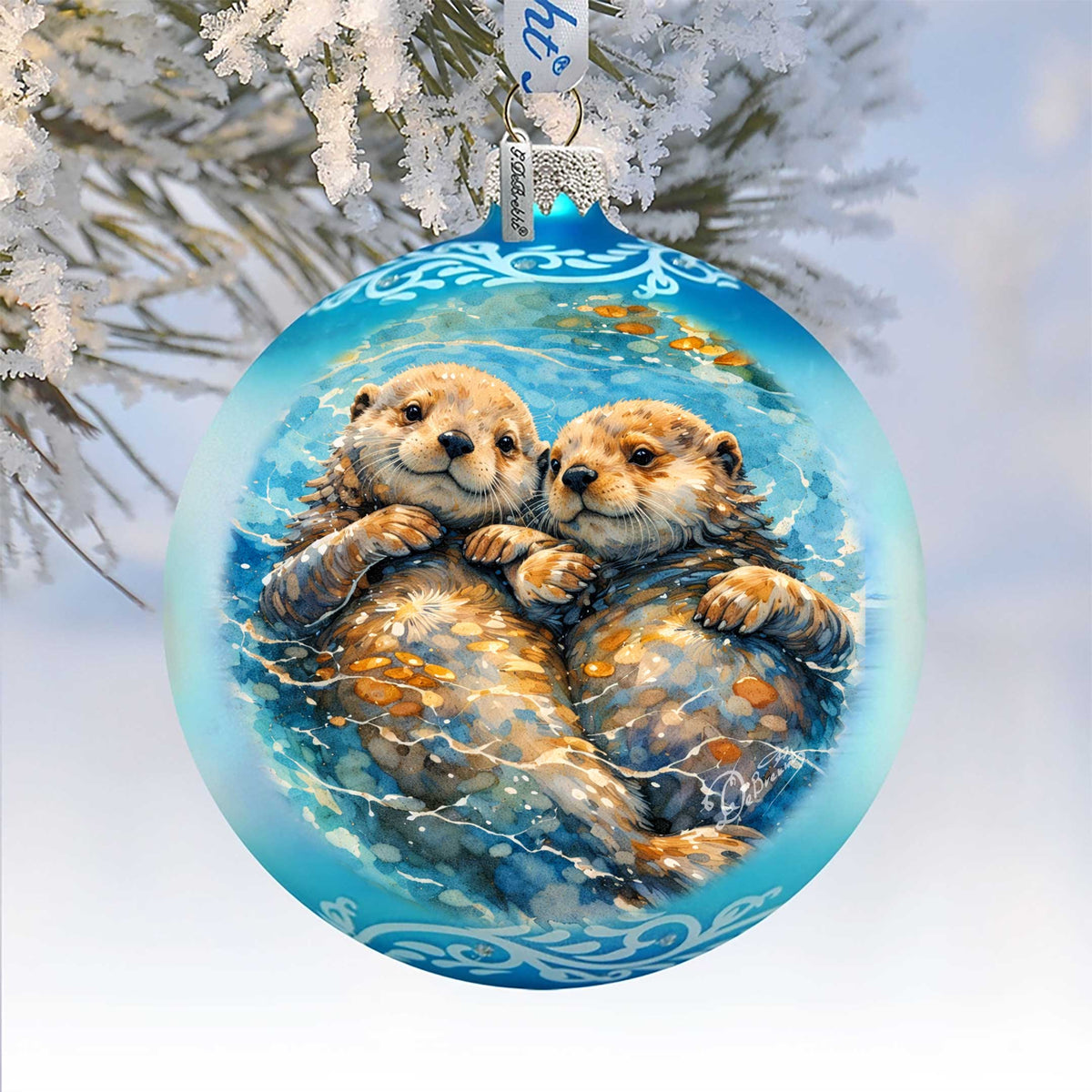 Sea Otters Glass Christmas Ornament – Holiday Splendor Wildlife Ornament by G. DeBrekht – 73458
