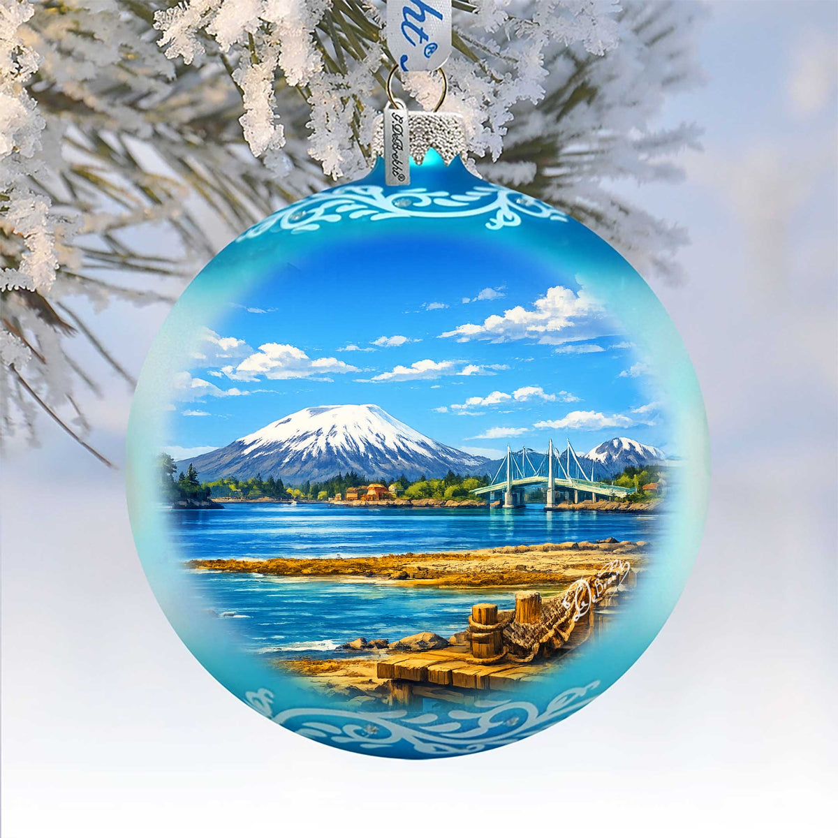 Alaska Coastal Mountain Glass Christmas Ornament – Holiday Splendor Scenic Ornament by G. DeBrekht – 73459