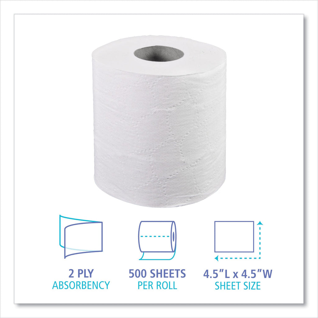 Boardwalk 2-Ply Toilet Tissue, Septic Safe, White, 4.5 x 4.5, 500 Sheets/Roll, 96 Rolls/Carton