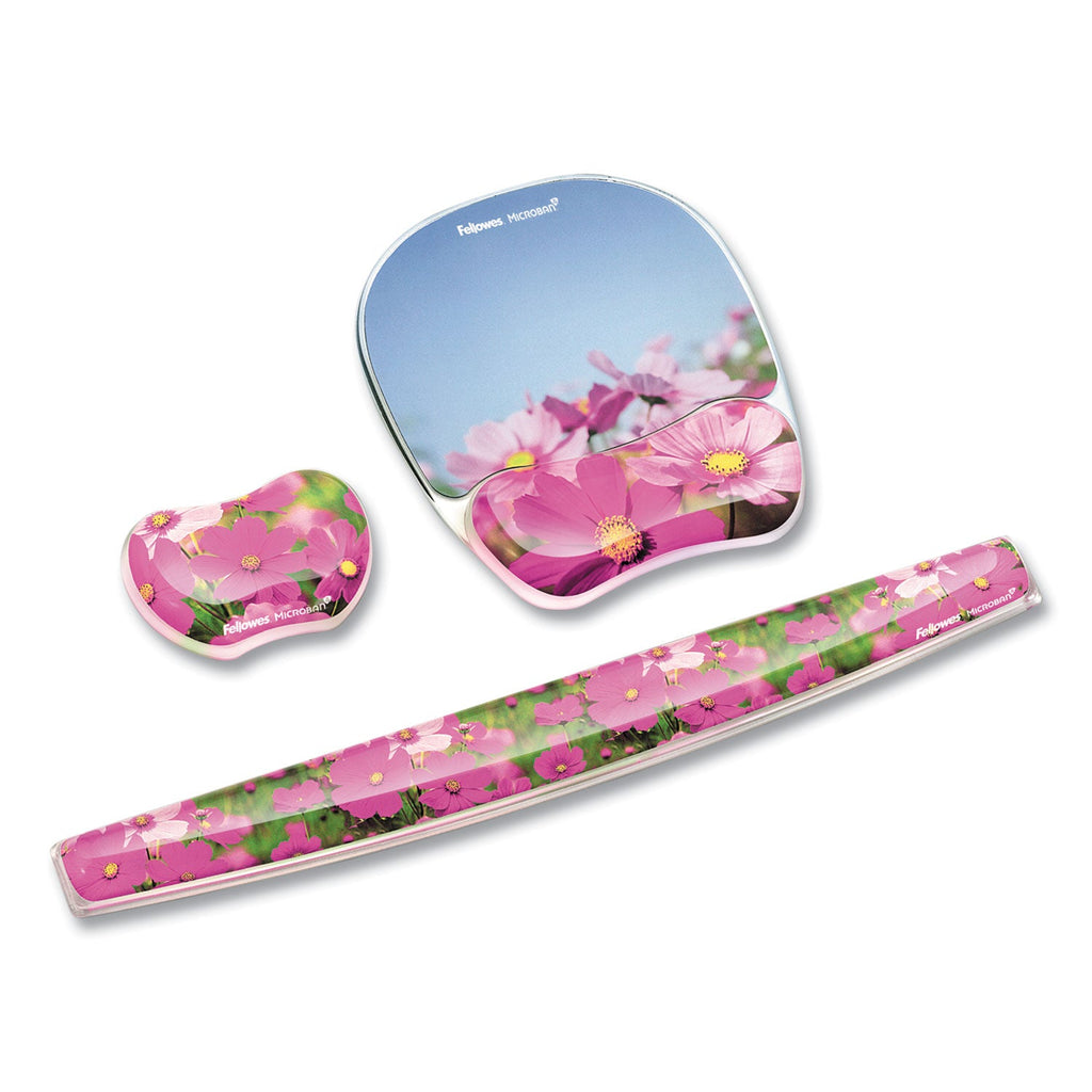 Fellowes Photo Gel Mouse Pad with Wrist Rest with Microban Protection, 9.25 x 7.87, Pink Flowers Design
