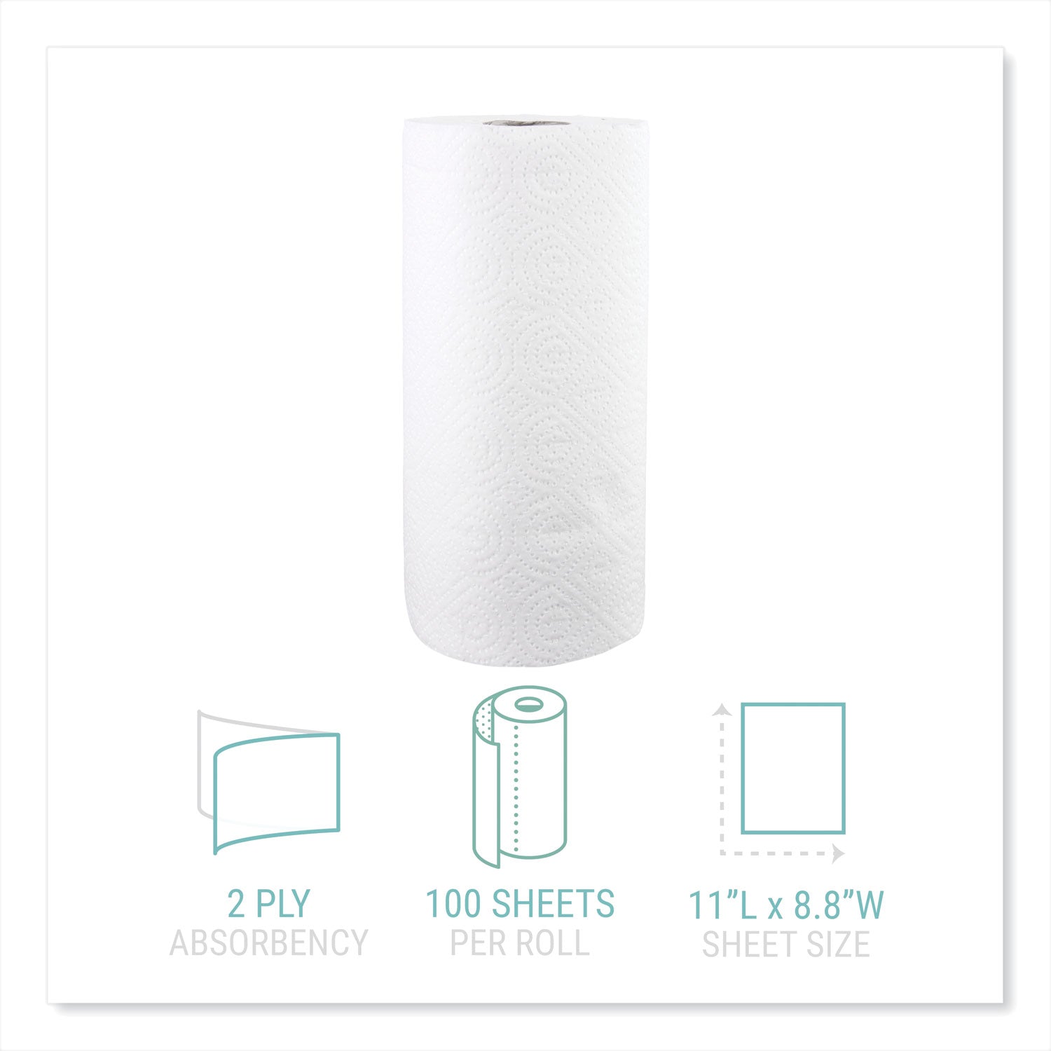 Windsoft Kitchen Roll Towels, 2-Ply, 11 x 8.8, White, 100/Roll, 30 Rolls/Carton