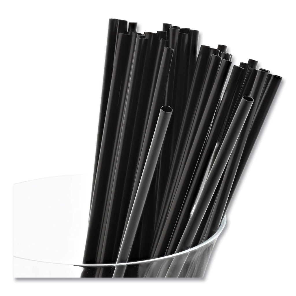 AmerCareRoyal Sip Straws, 7.5", Plastic, Black, 10,000/Carton