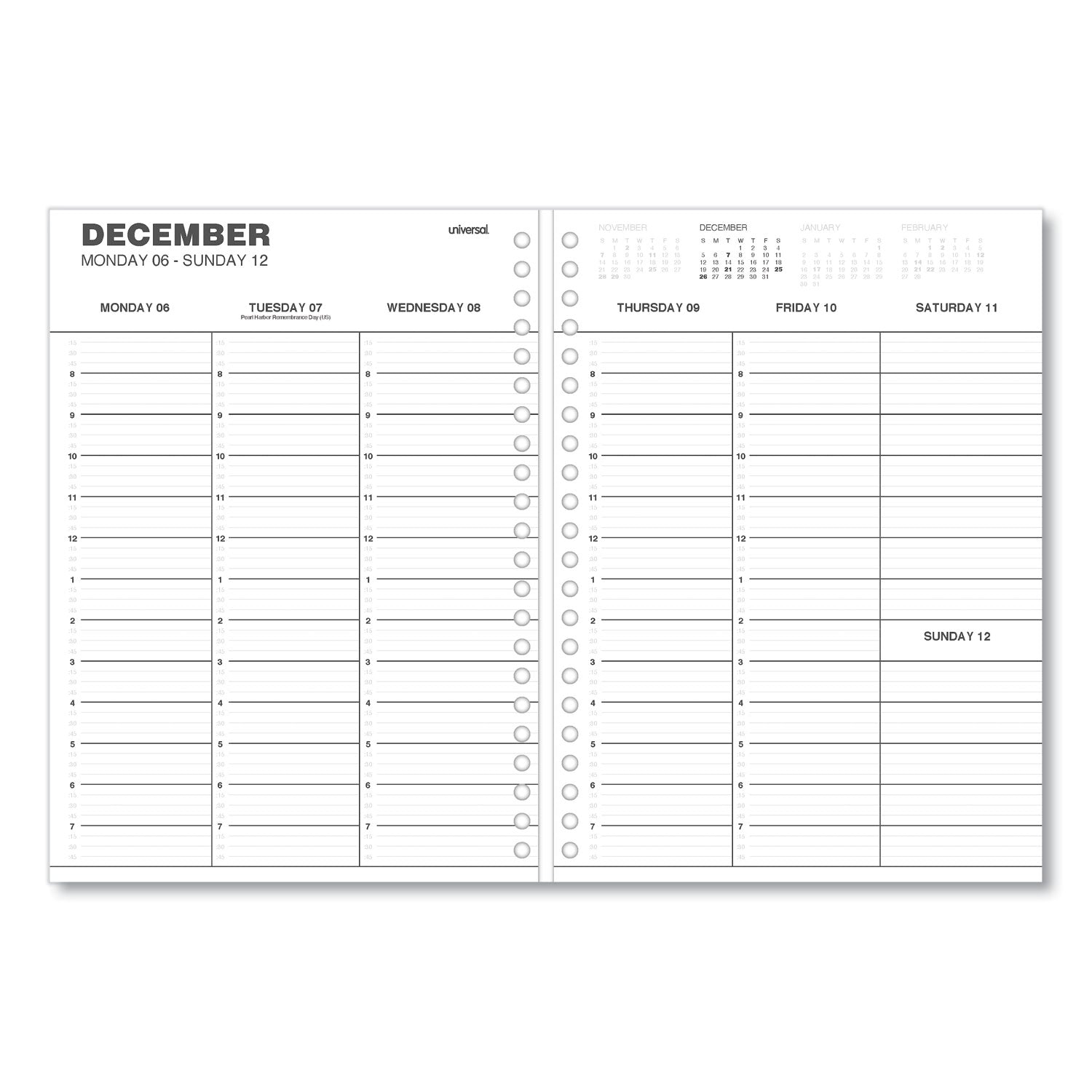 Universal Weekly Planner, 11 x 8, Black Cover, 14-Month, Dec 2022 through Jan 2024