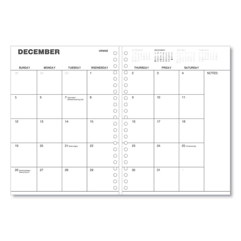 Universal Monthly Planner, 11 x 8, Black Cover, 14-Month, Dec 2022 through Jan 2024