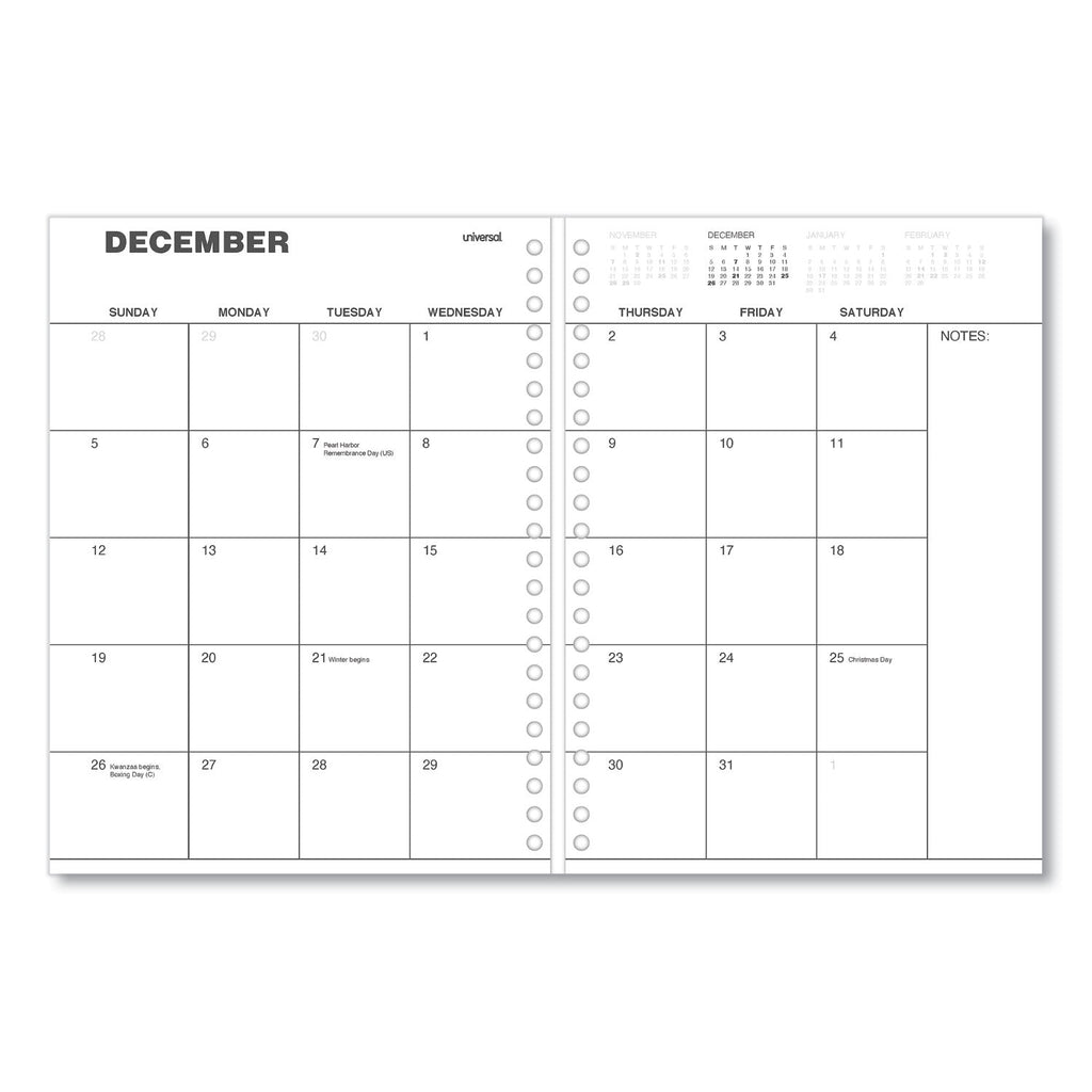 Universal Weekly Planner, 11 x 8, Black Cover, 14-Month, Dec 2022 through Jan 2024