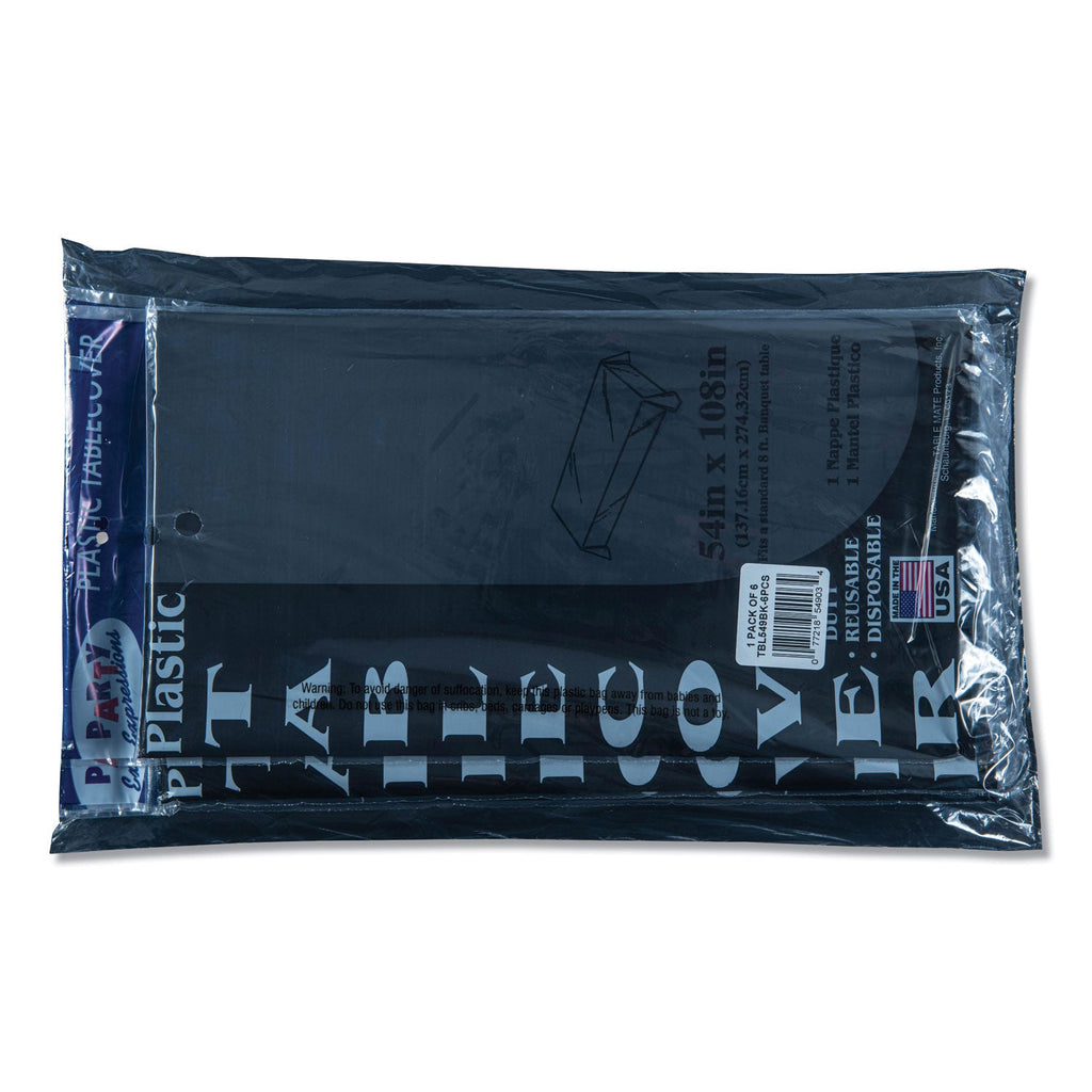 Tablemate Table Set Rectangular Table Covers, Heavyweight Plastic, 54" x 108", Black, 6/Pack