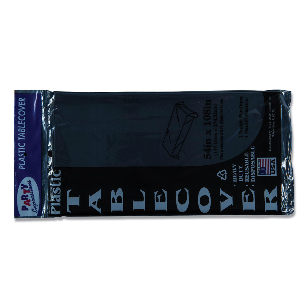 Tablemate Table Set Rectangular Table Covers, Heavyweight Plastic, 54" x 108", Black, 6/Pack