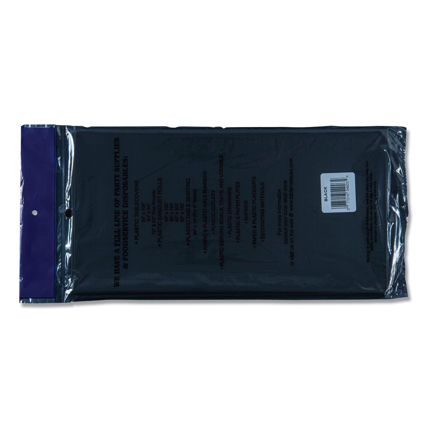 Tablemate Table Set Rectangular Table Covers, Heavyweight Plastic, 54" x 108", Black, 6/Pack