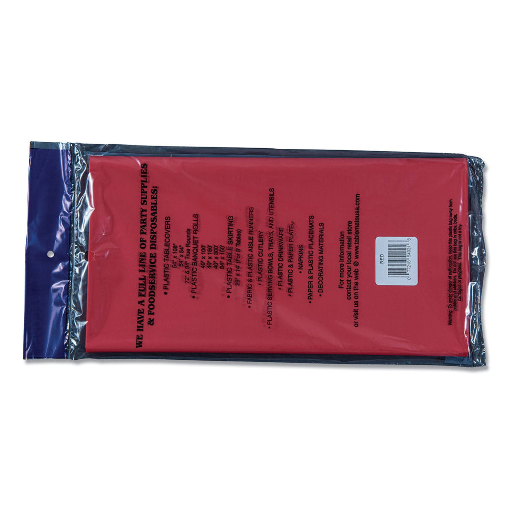 Tablemate Table Set Rectangular Table Cover, Heavyweight Plastic, 54" x 108", Red, 6/Pack