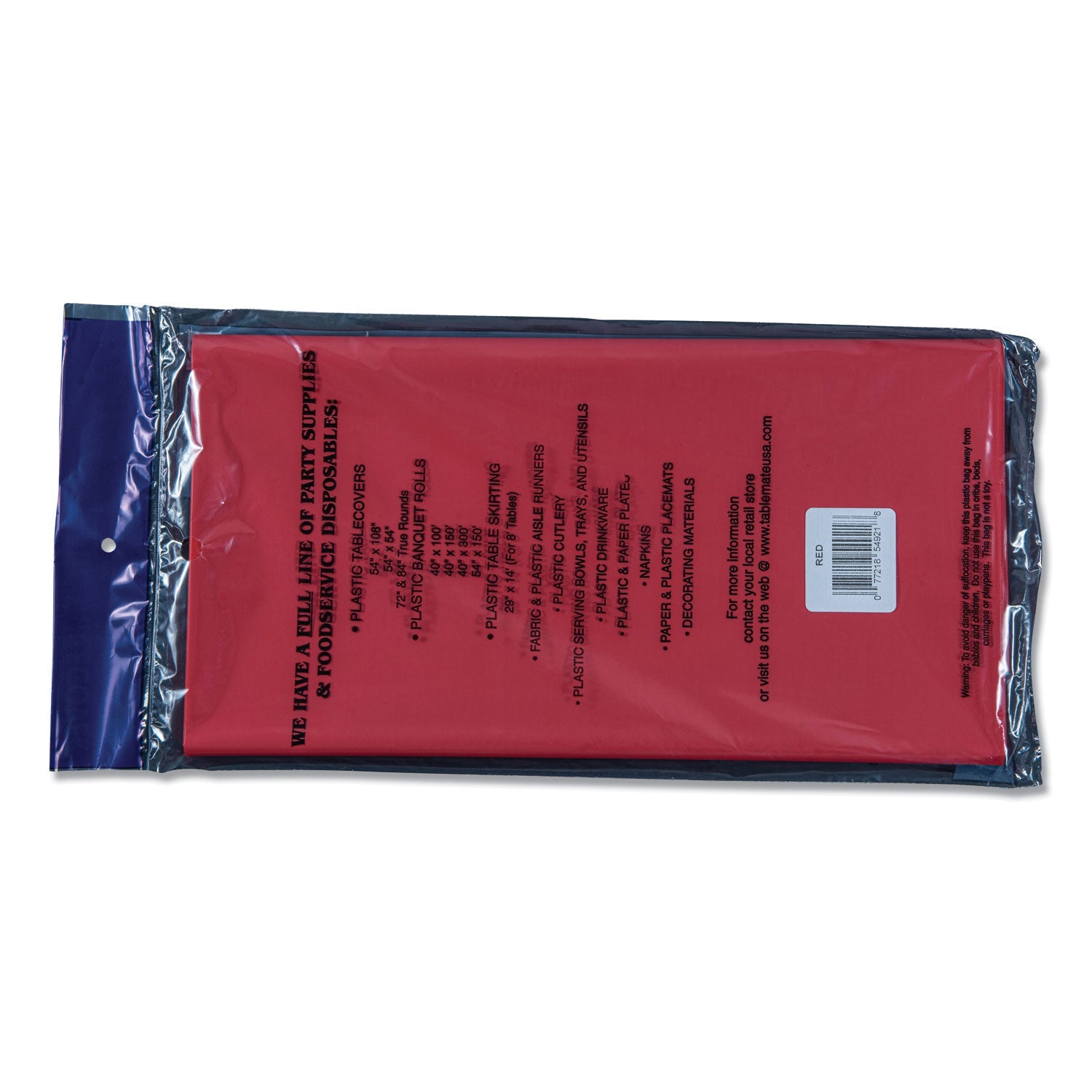 Tablemate Table Set Rectangular Table Cover, Heavyweight Plastic, 54" x 108", Red, 6/Pack