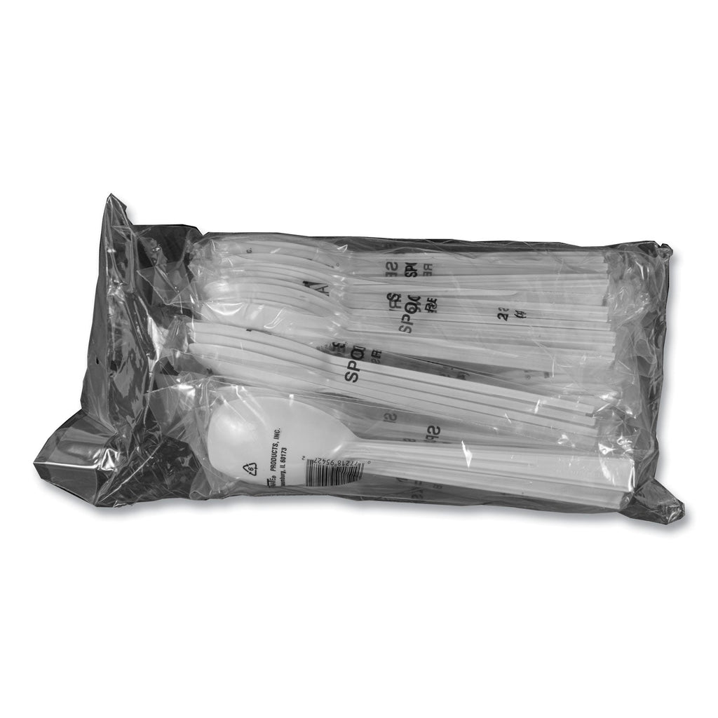 Tablemate Table Set Plastic Serving Forks and Spoons, White, 24 Forks, 24 Spoons per Pack