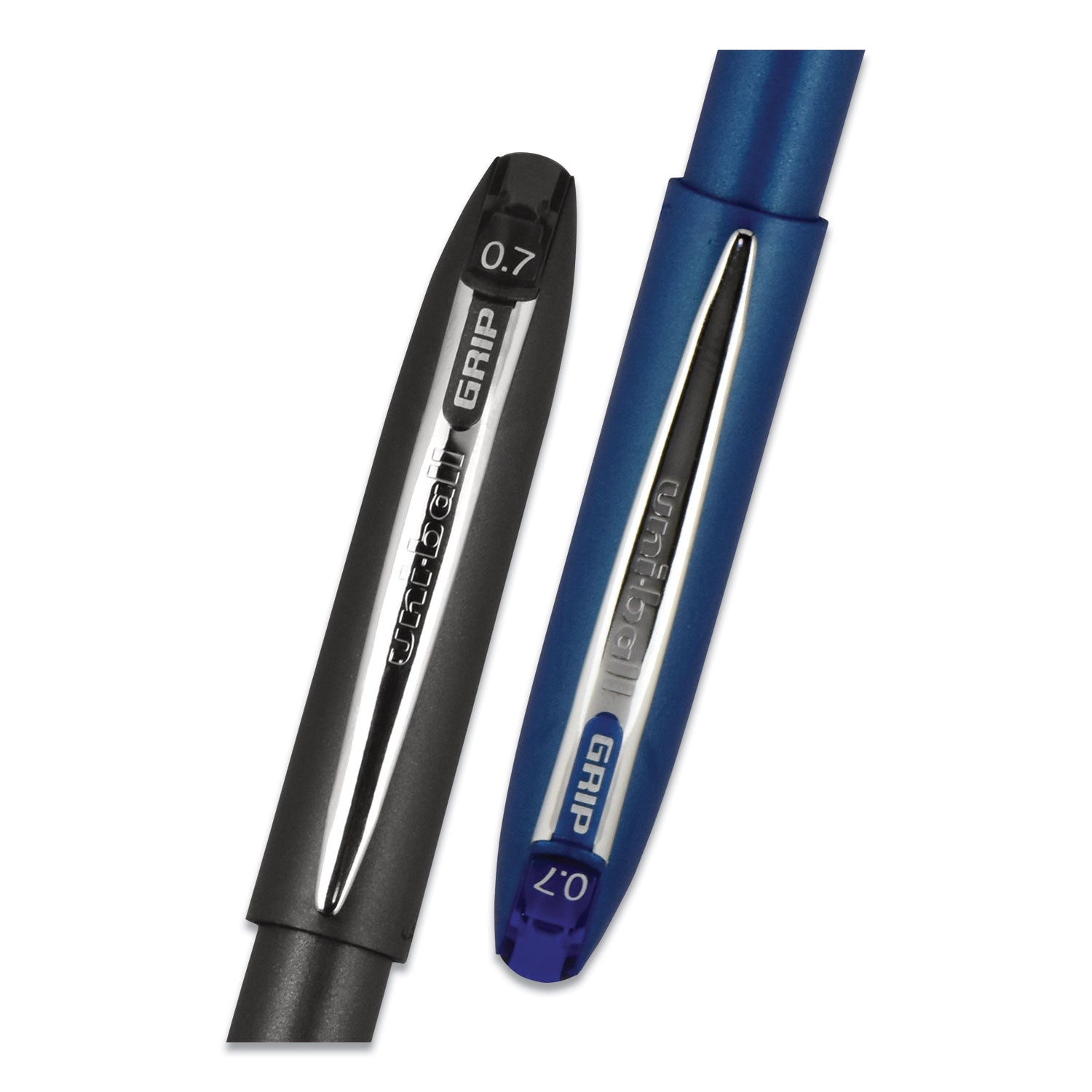 uniball Grip Roller Ball Pen, Stick, Fine 0.7 mm, Black Ink, Black Barrel, Dozen