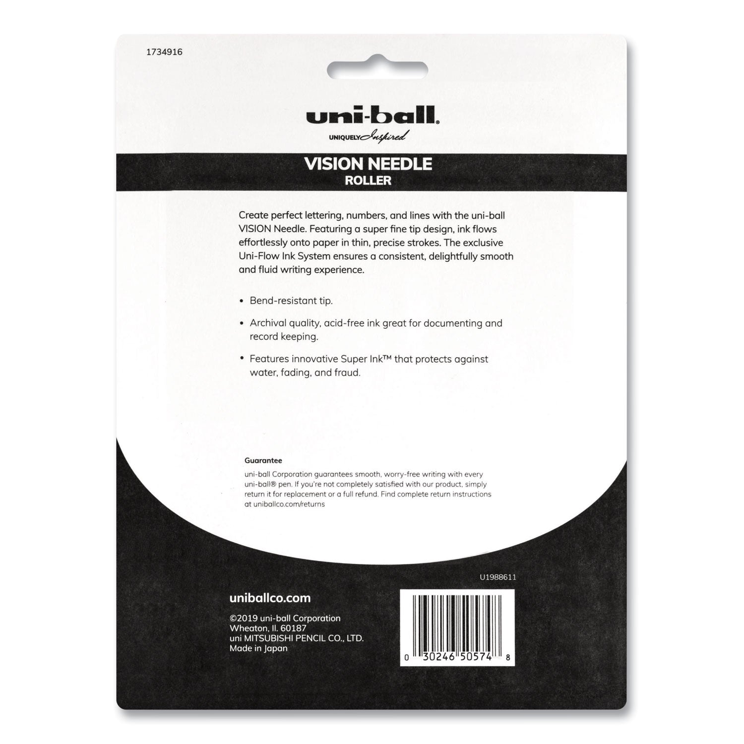 uniball VISION Needle Roller Ball Pen, Stick, Fine 0.7 mm, Assorted Ink Colors, Silver Barrel, 8/Pack