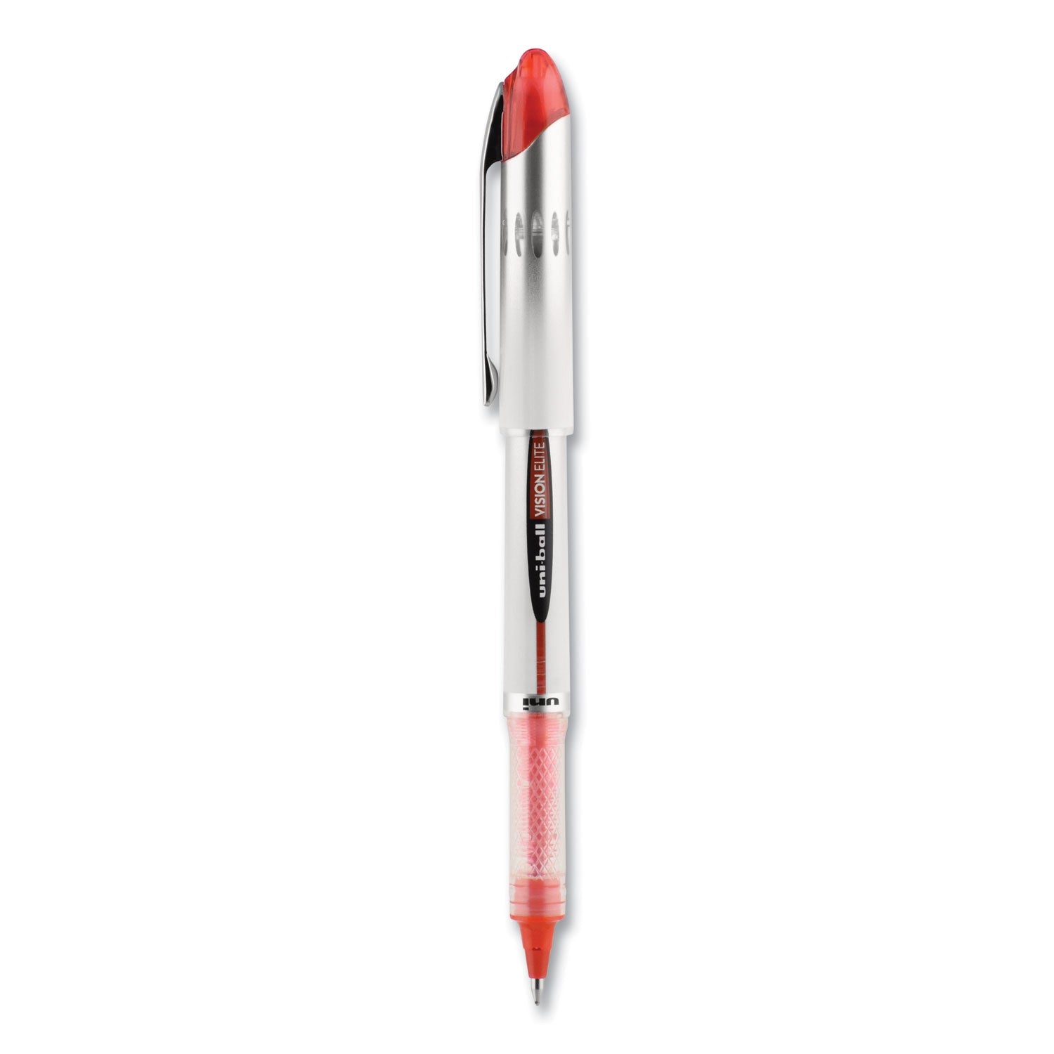 uniball VISION ELITE Roller Ball Pen, Stick, Bold 0.8 mm, Red Ink, White/Red Barrel
