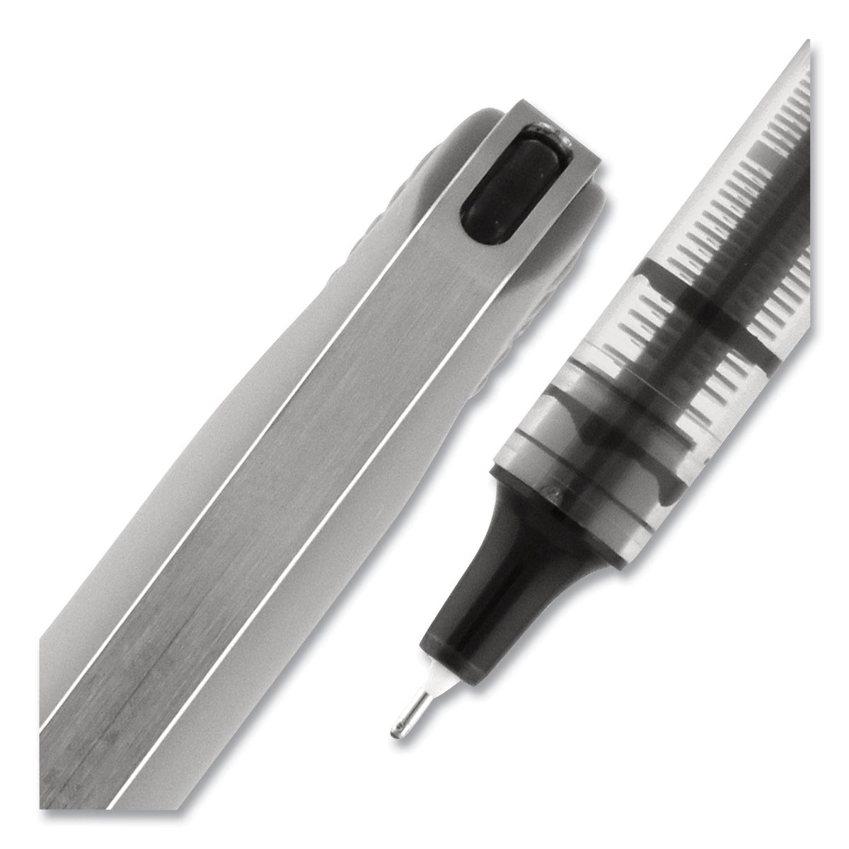 uniball VISION Needle Roller Ball Pen, Stick, Fine 0.7 mm, Assorted Ink Colors, Silver Barrel, 8/Pack