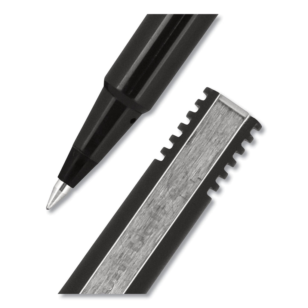 uniball Roller Ball Pen, Stick, Micro 0.5 mm, Black Ink, Black Matte Barrel, Dozen