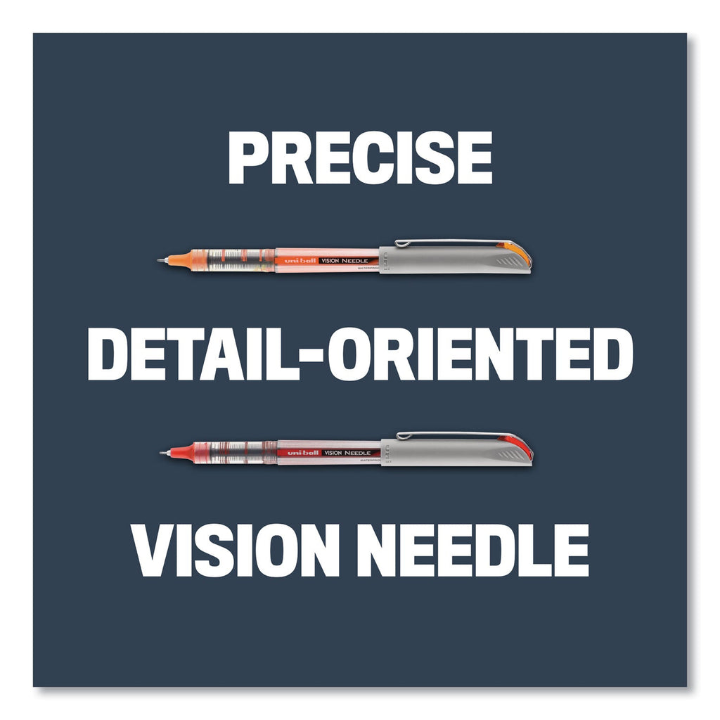 uniball VISION Needle Roller Ball Pen, Stick, Fine 0.7 mm, Assorted Ink Colors, Silver Barrel, 8/Pack