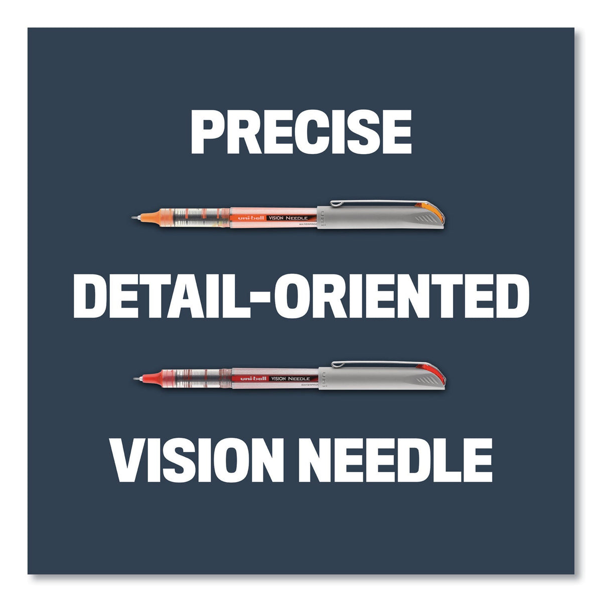 uniball VISION Needle Roller Ball Pen, Stick, Fine 0.7 mm, Assorted Ink Colors, Silver Barrel, 8/Pack