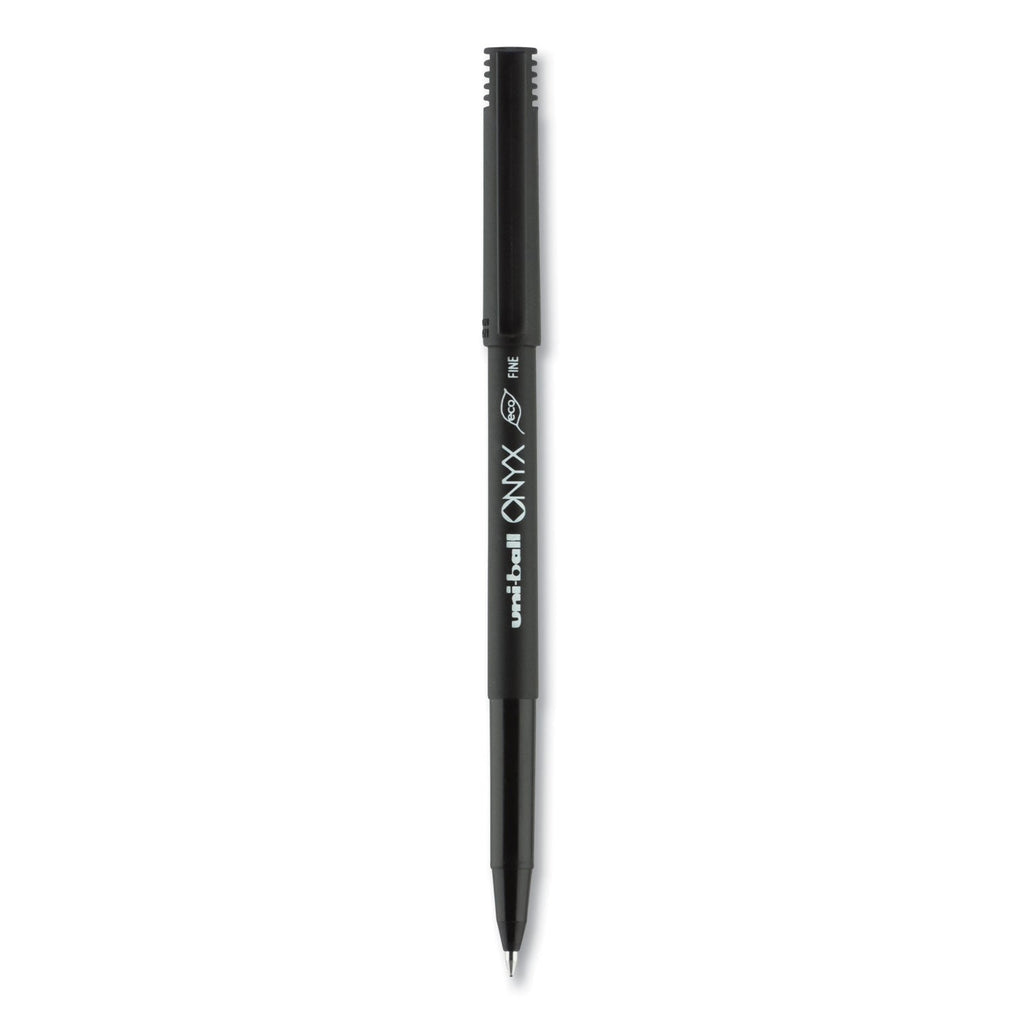uniball ONYX Roller Ball Pen, Stick, Fine 0.7 mm, Black Ink, Black Matte Barrel, 72/Pack