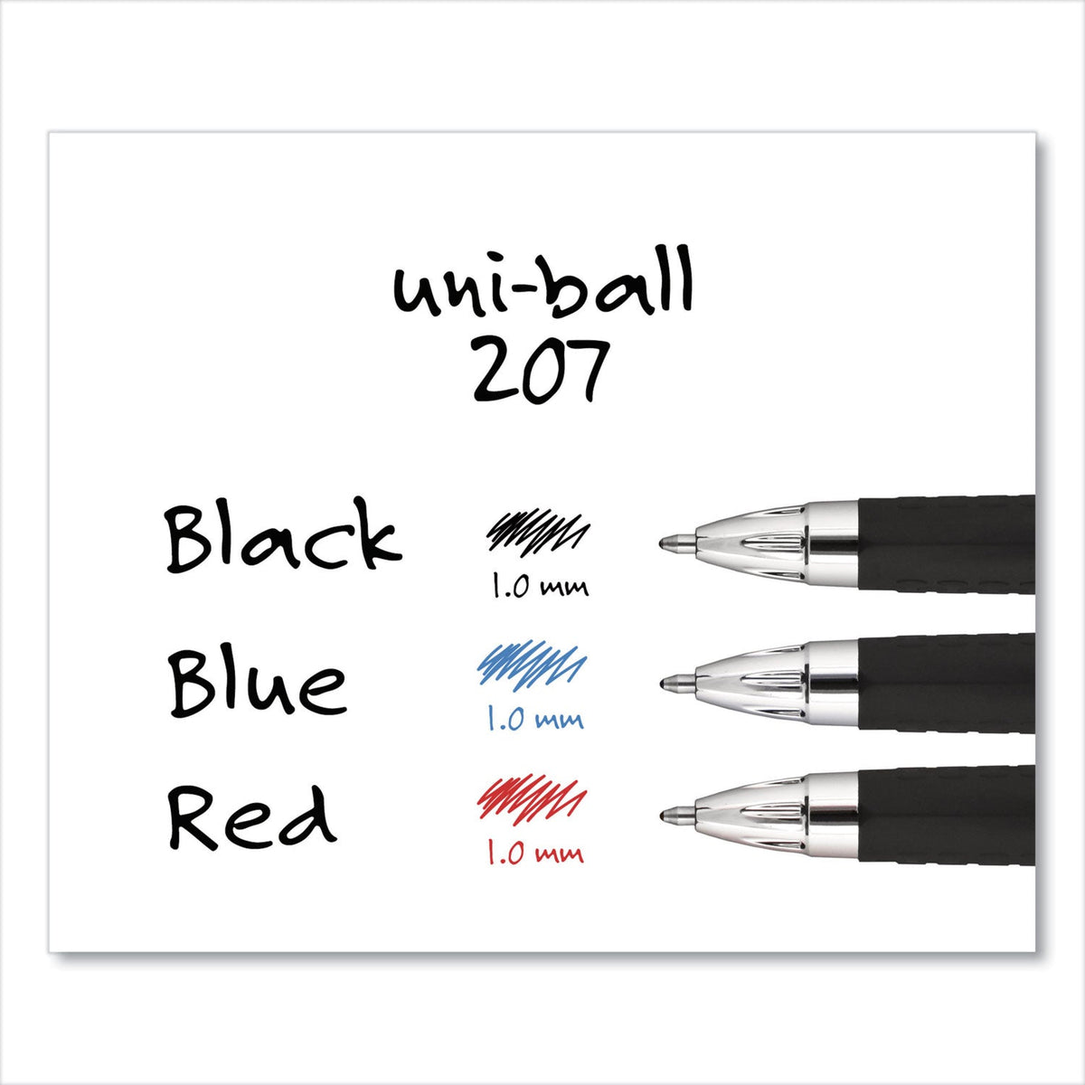uniball Signo 207 Gel Pen, Retractable, Bold 1 mm, Blue Ink, Black/Blue Barrel, Dozen