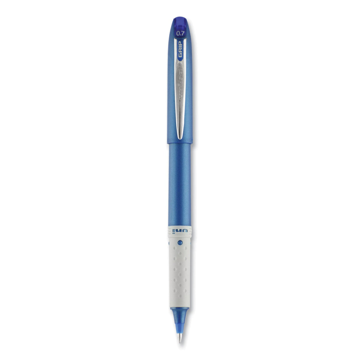 uniball Grip Roller Ball Pen, Stick, Fine 0.7 mm, Blue Ink, Blue Barrel, Dozen