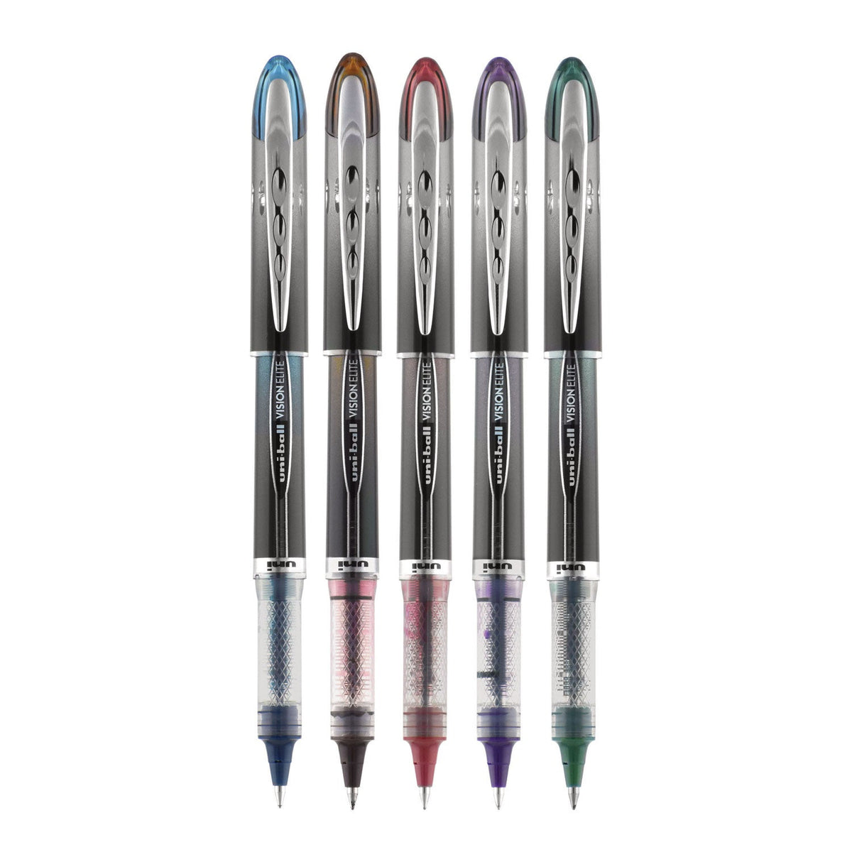 uniball VISION ELITE BLX Series Roller Ball Pen, Stick, Micro 0.5 mm, Assorted Ink and Barrel Colors, 5/Pack