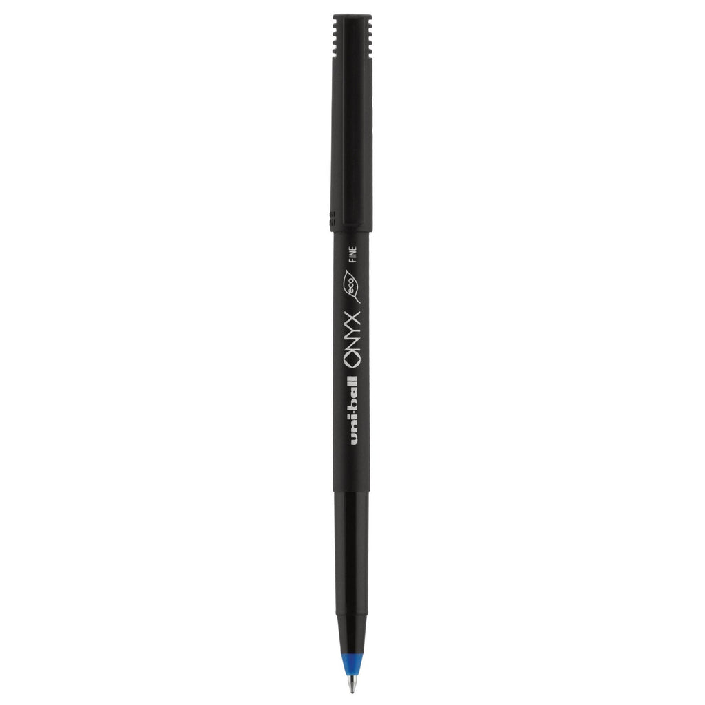 uniball ONYX Roller Ball Pen, Stick, Fine 0.7 mm, Blue Ink, Black Matte Barrel, 72/Pack