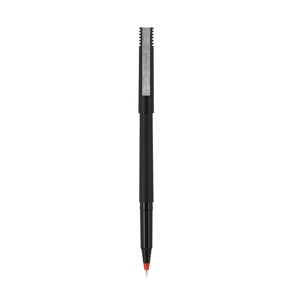 uniball Roller Ball Pen, Stick, Fine 0.7 mm, Red Ink, Black Matte Barrel, Dozen