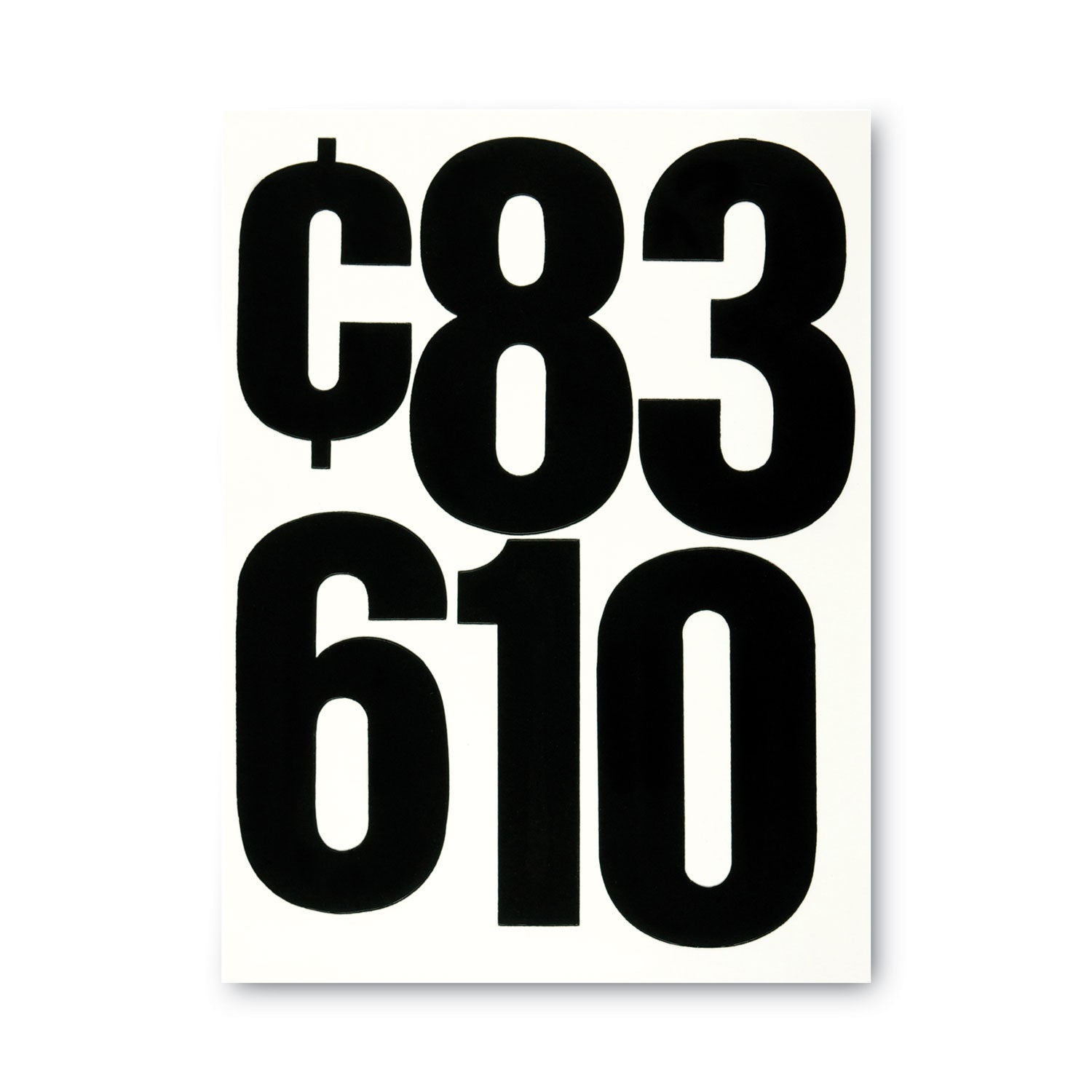 Chartpak Press-On Vinyl Numbers, Self Adhesive, Black, 6"h, 21/Pack