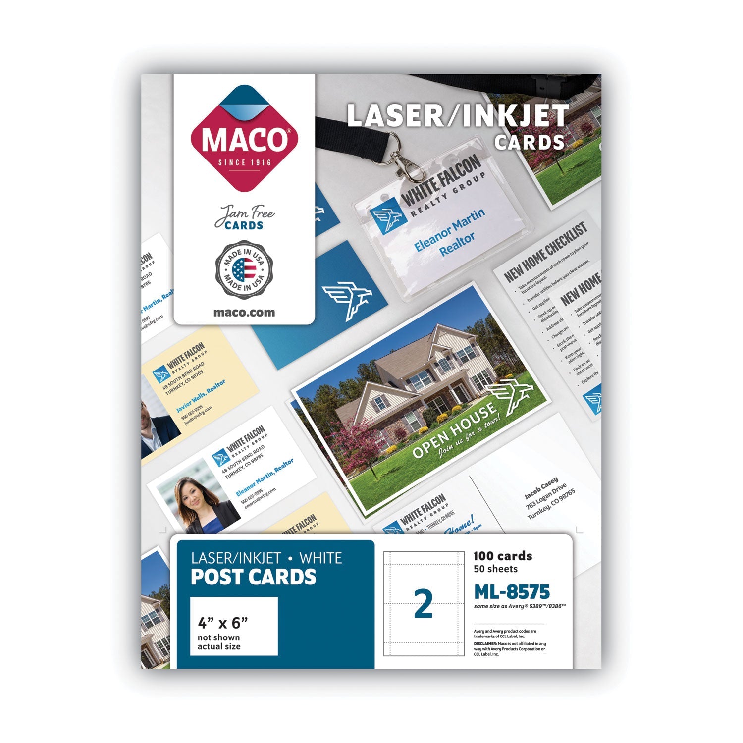 MACO Unruled Microperforated Laser/Inkjet Post Cards, 4 x 6, White, 100 Cards, 2 Cards/Sheet, 50 Sheets/Box