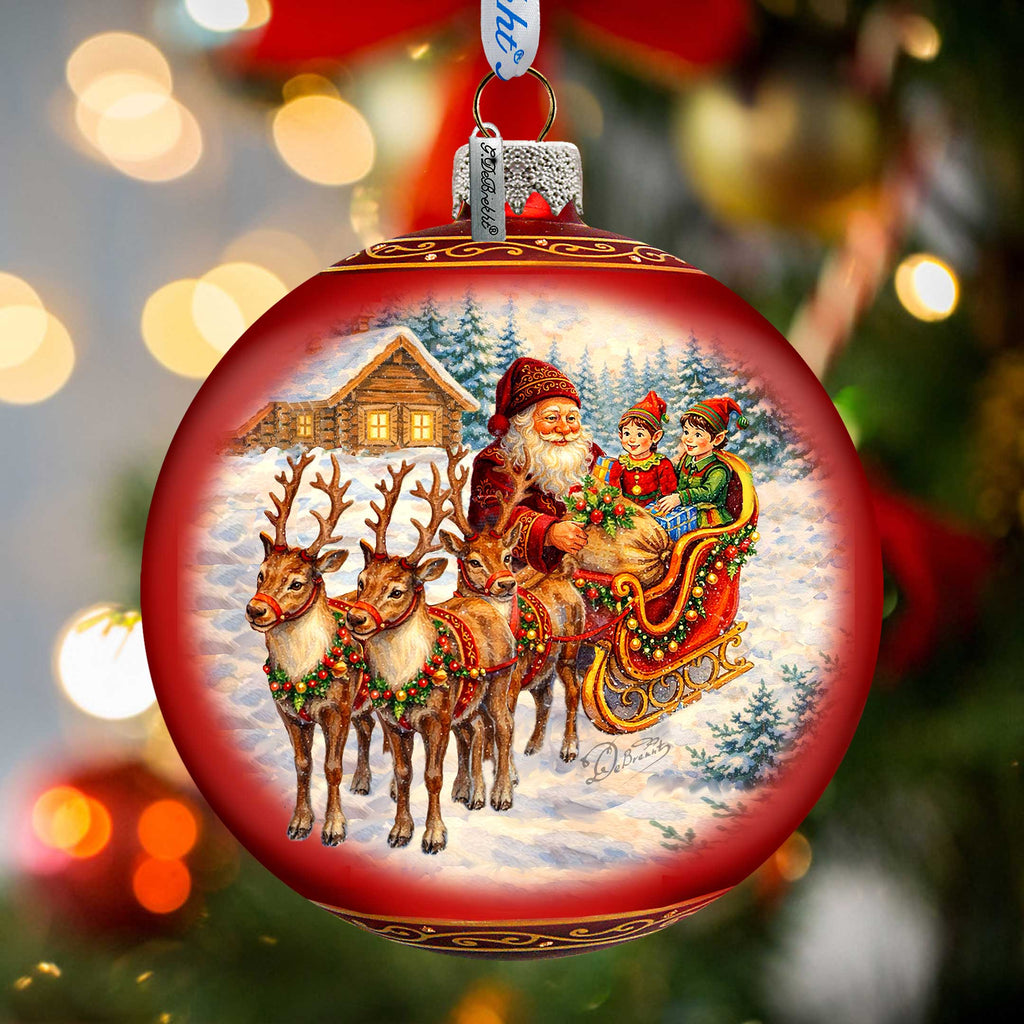 Santa Sleigh Ride Limited Edition Glass Christmas Ornament – Hand-Blown Collectible by G. DeBrekht – 73983