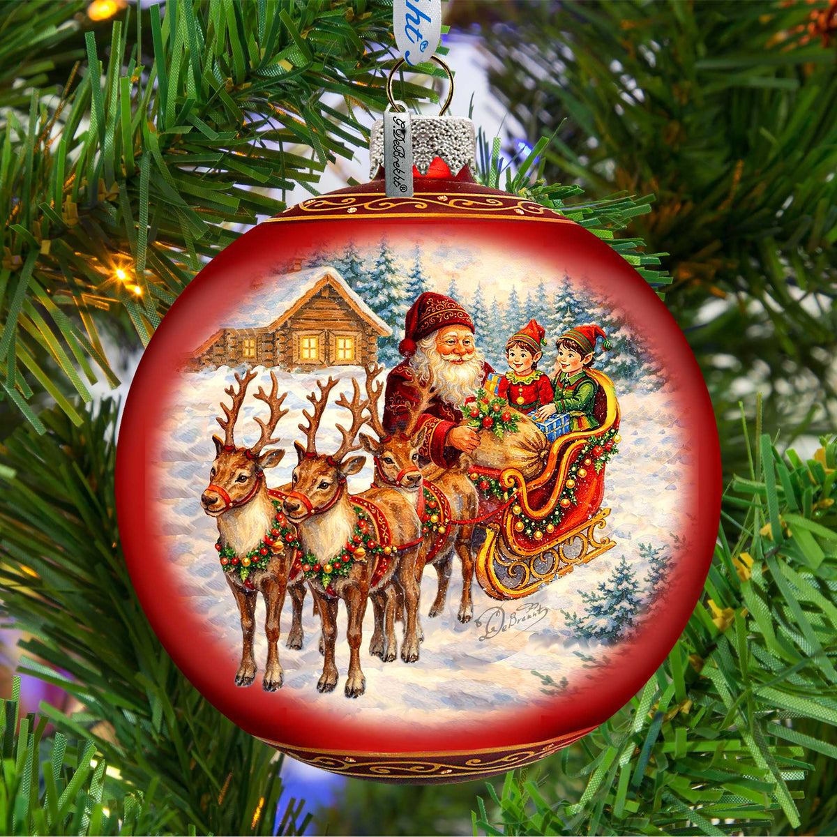 Santa Sleigh Ride Limited Edition Glass Christmas Ornament – Hand-Blown Collectible by G. DeBrekht – 73983