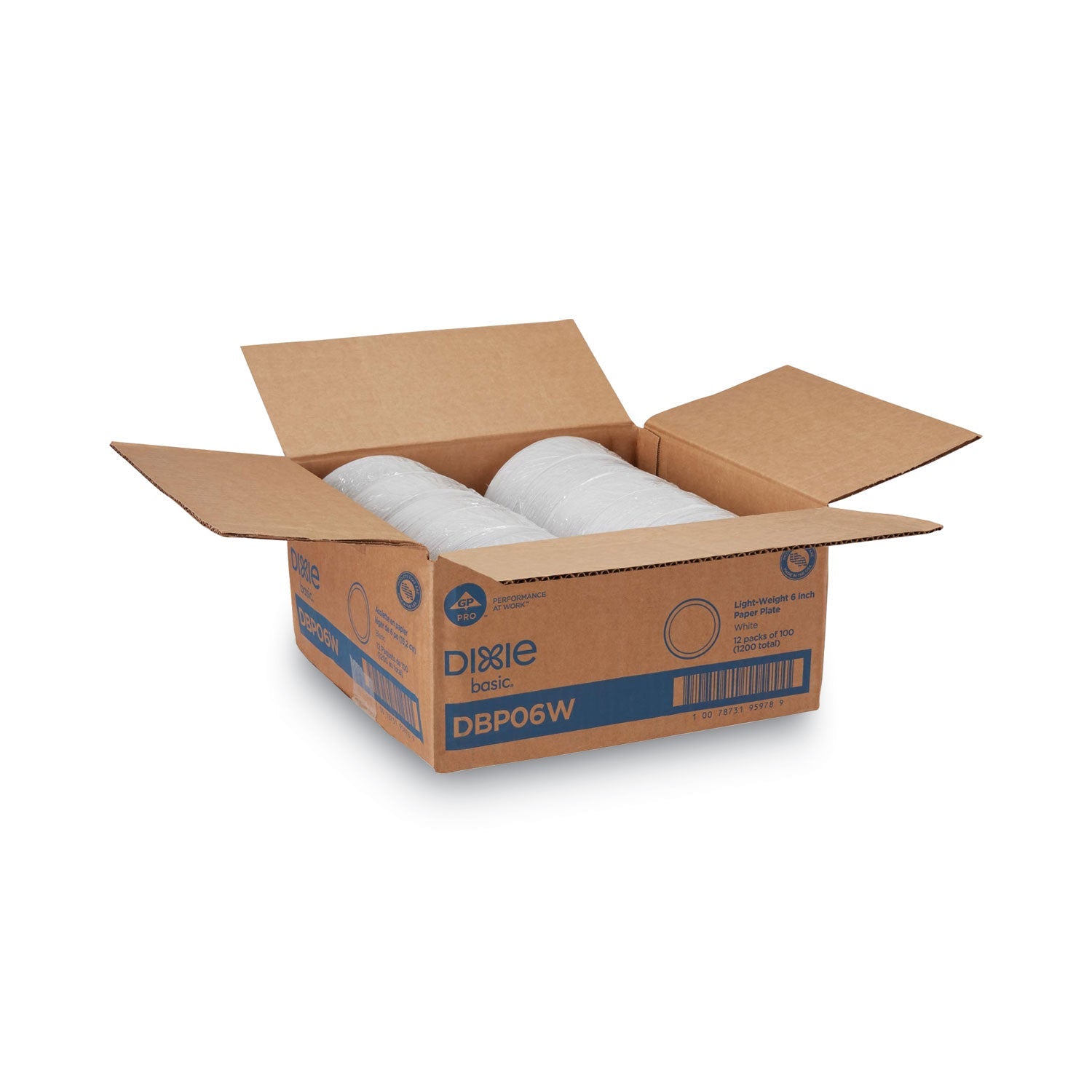Dixie Clay Coated Paper Plates, 6" dia, White, 100/Pack, 12 Packs/Carton