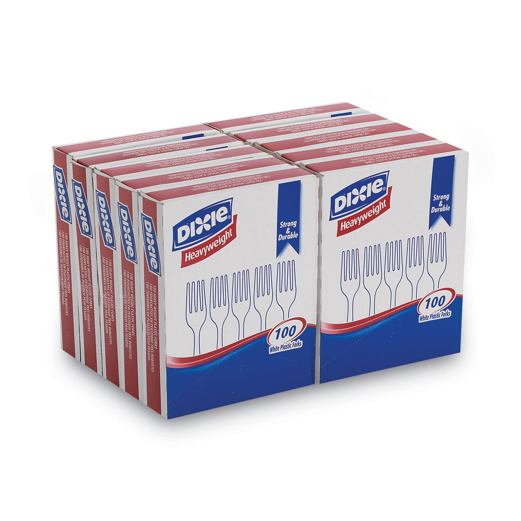 Dixie Plastic Cutlery, Heavyweight Forks, White, 1,000/Carton