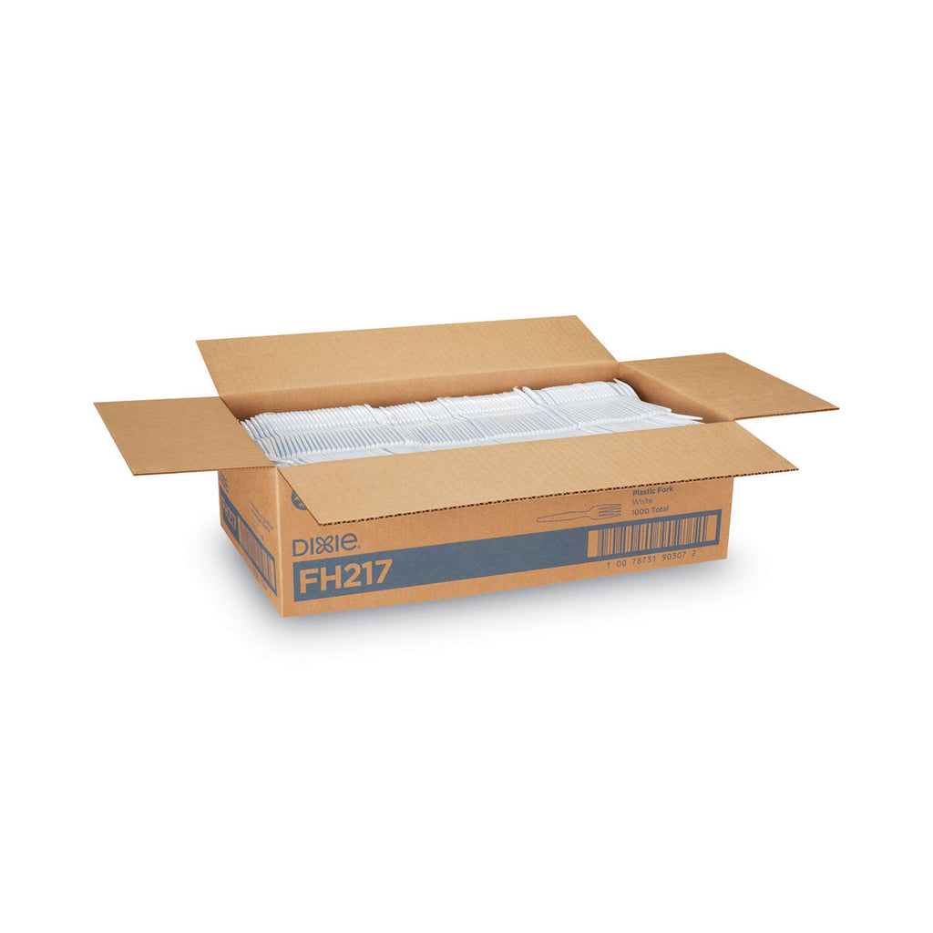 Dixie Plastic Cutlery, Heavyweight Forks, White, 1,000/Carton