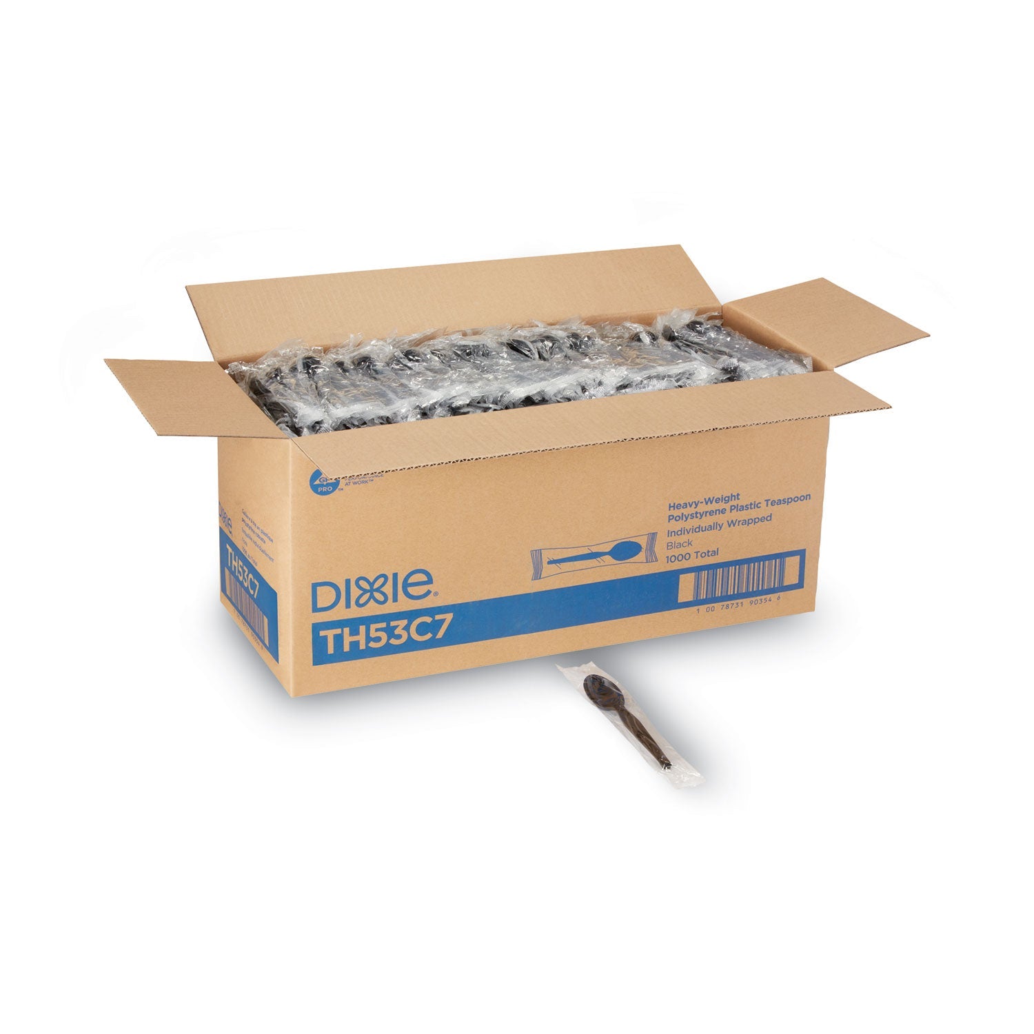 Dixie Individually Wrapped Heavyweight Teaspoons, Polystyrene, Black 1,000/Carton