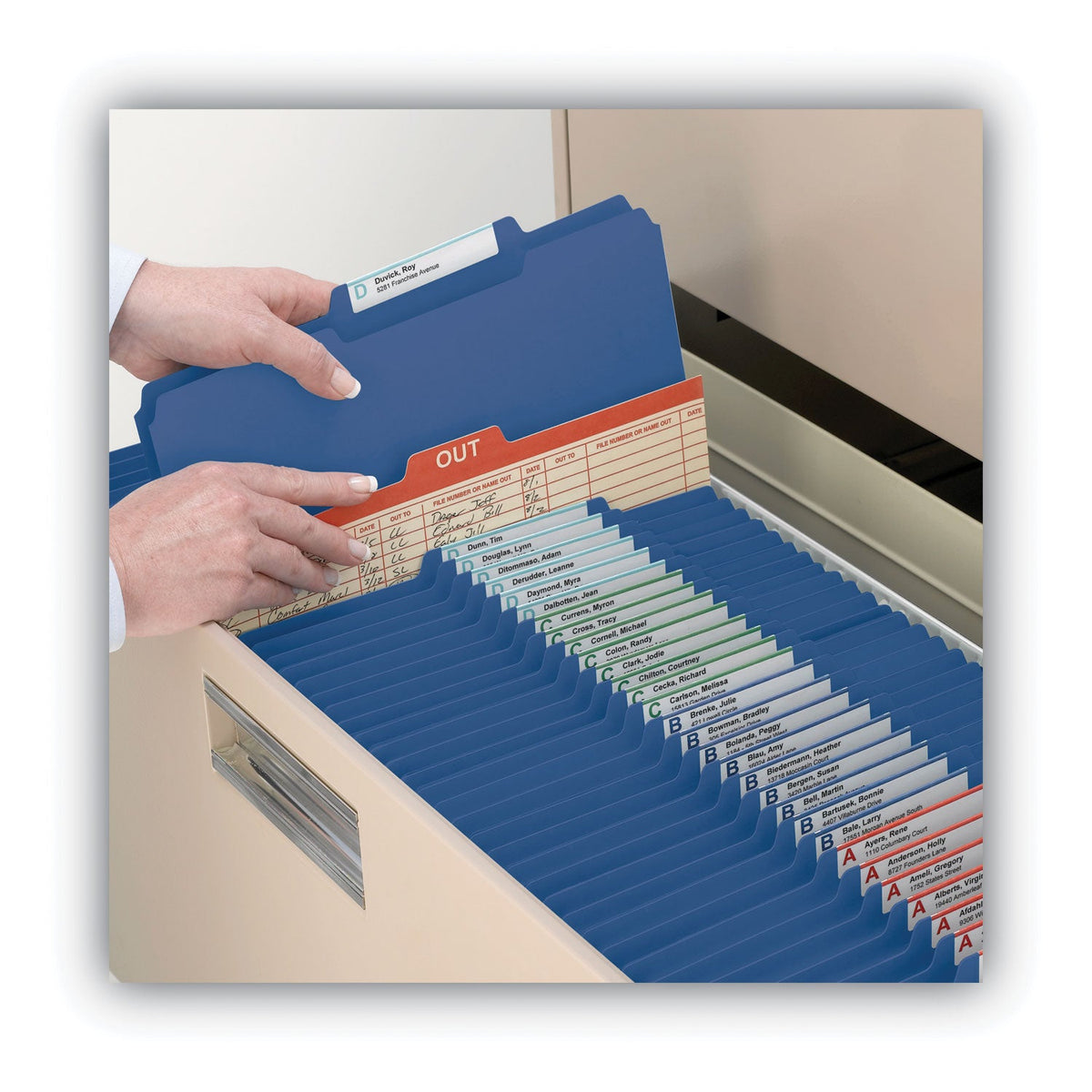 Smead Expanding Recycled Heavy Pressboard Folders, 1/3-Cut Tabs: Assorted, Letter Size, 1" Expansion, Dark Blue, 25/Box